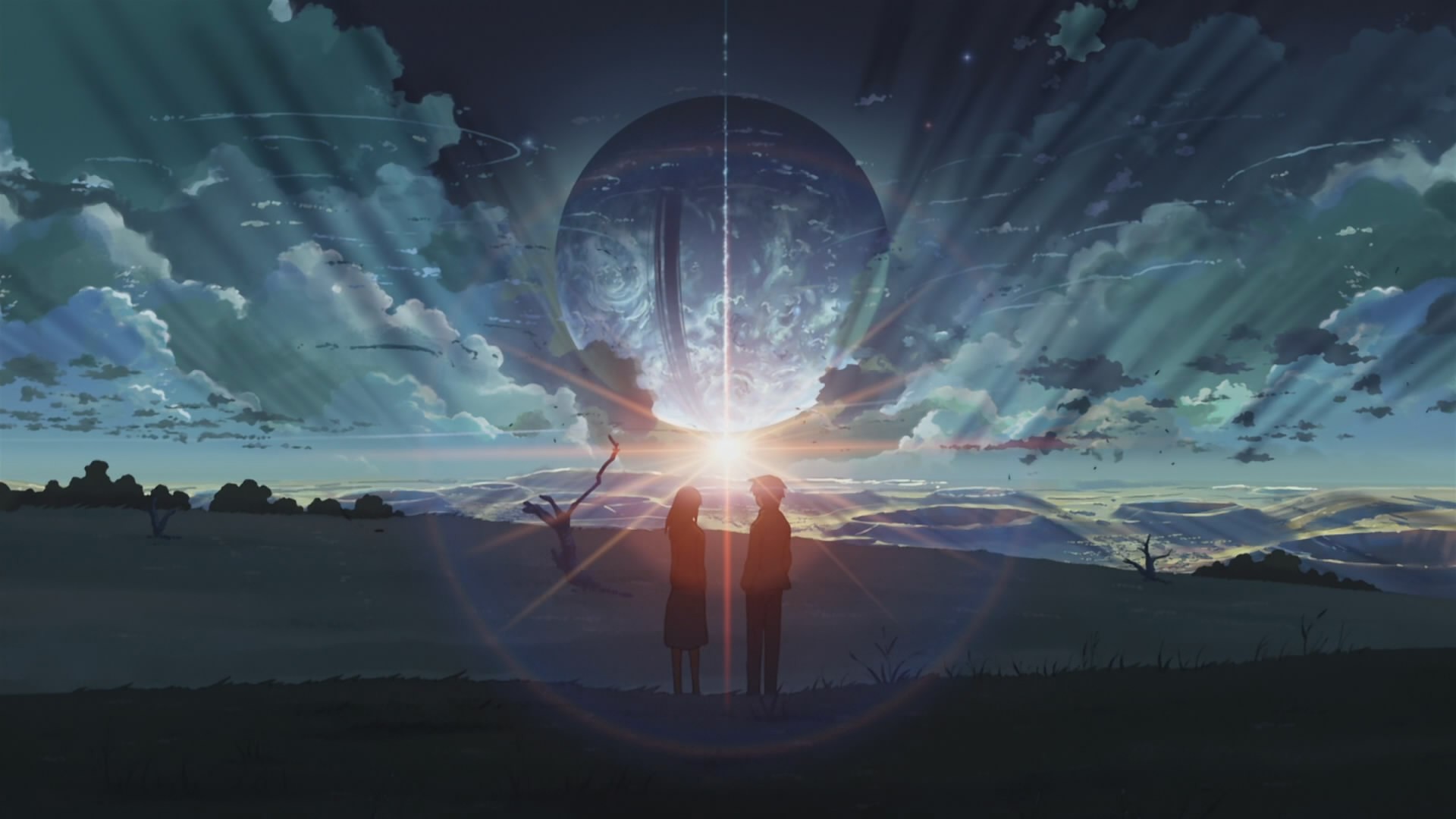 5 Centimeters Per Second: Couple watches a planet in the sky HD Wallpaper