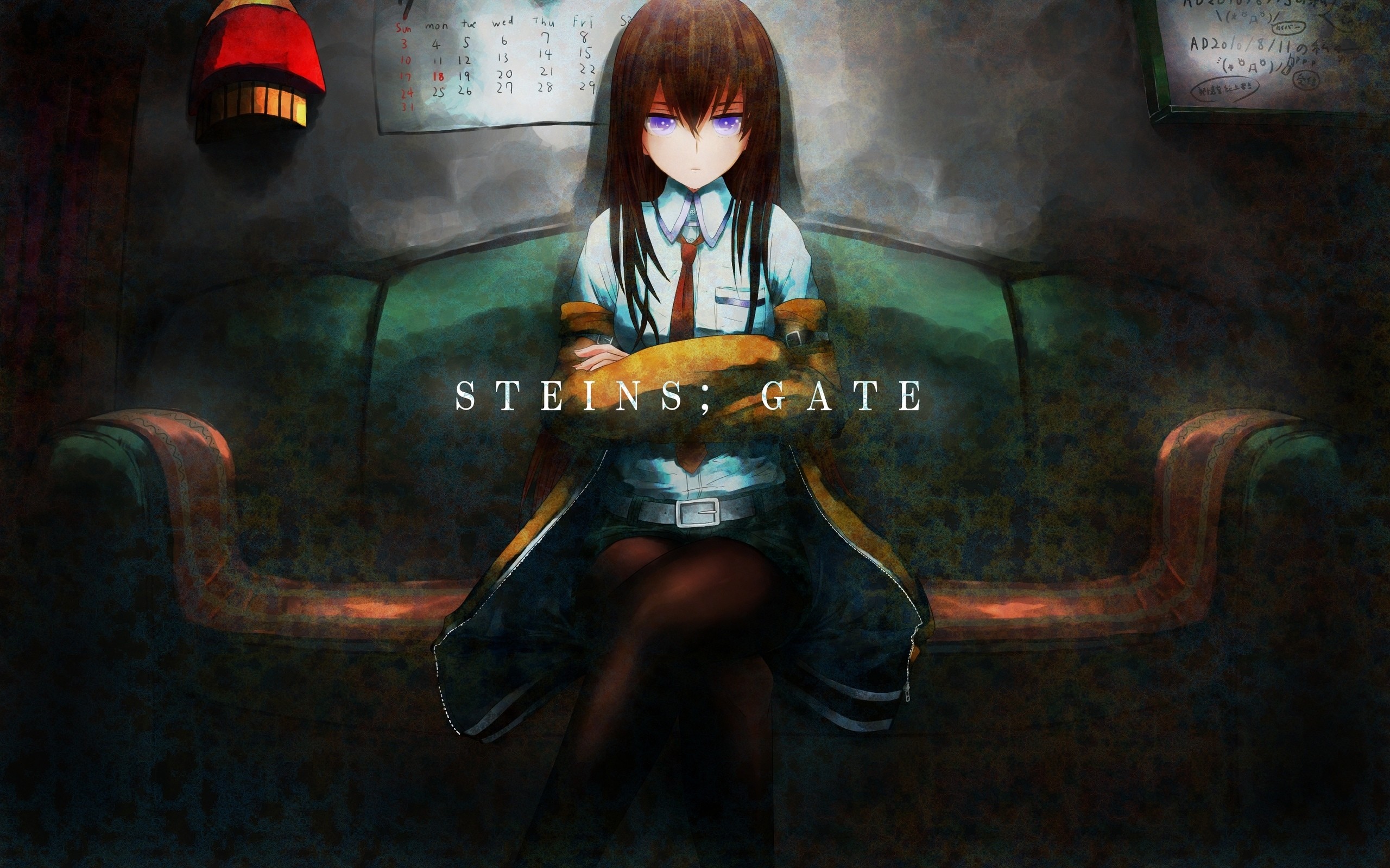 Makise Kurisu from Steins;Gate sitting on a couch HD Wallpaper