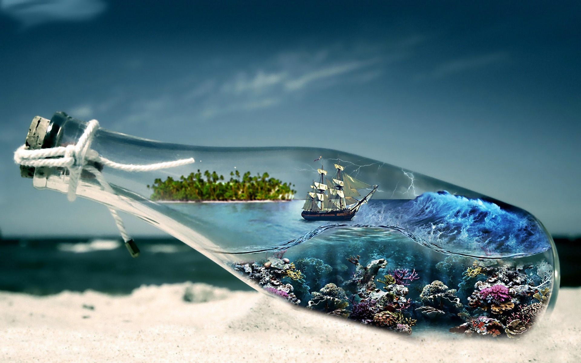 bottles old ship ship sailing ship digital art sea abstract HD Wallpaper