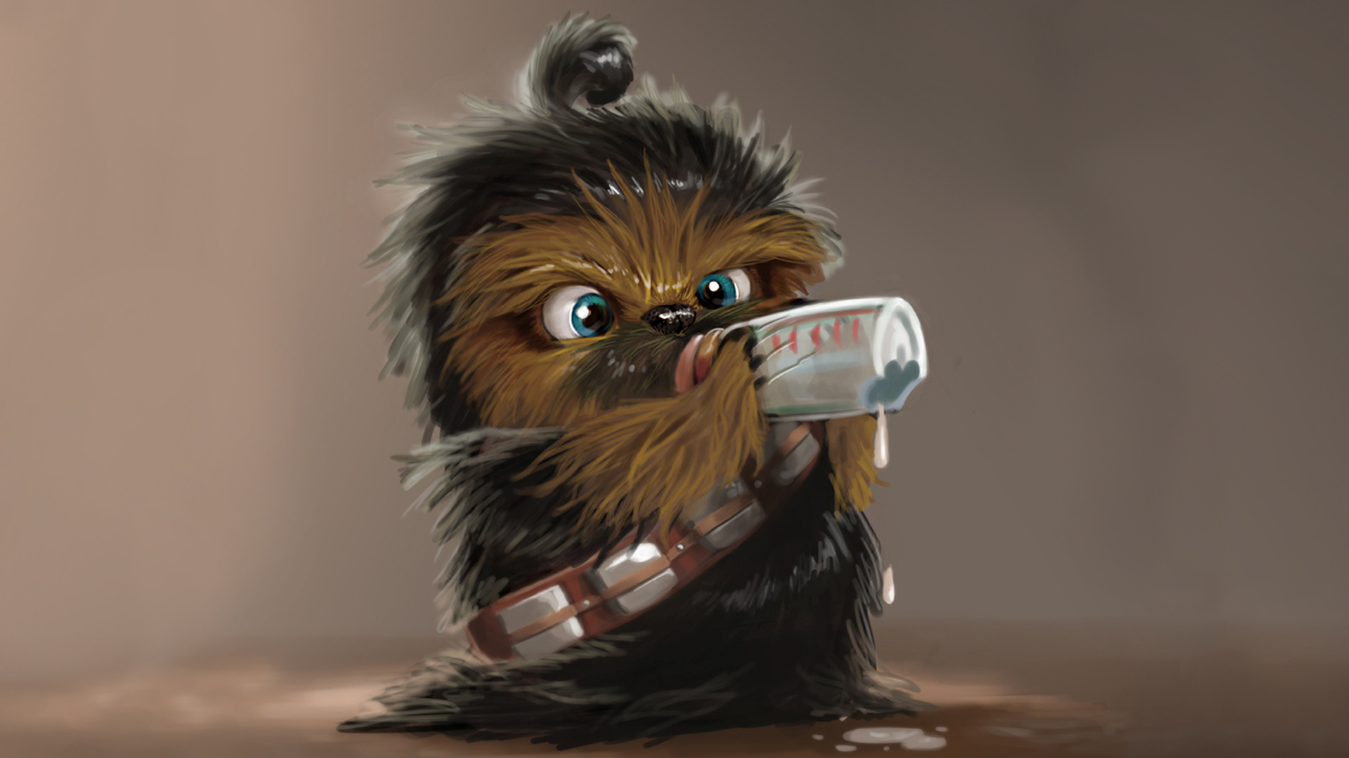 Baby Wookiee drinking from a bottle HD Wallpaper