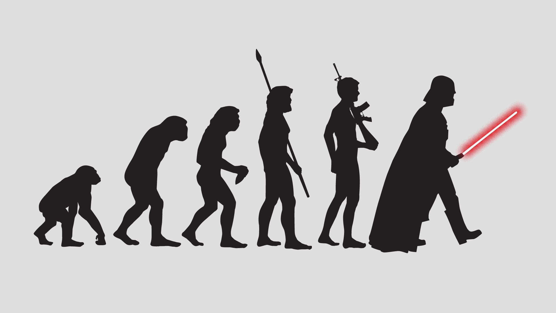 Evolution of Man to Darth Vader with Lightsaber HD Wallpaper