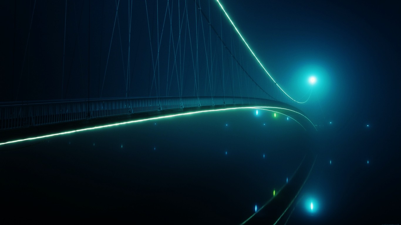 Futuristic bridge with neon lights at night HD Wallpaper