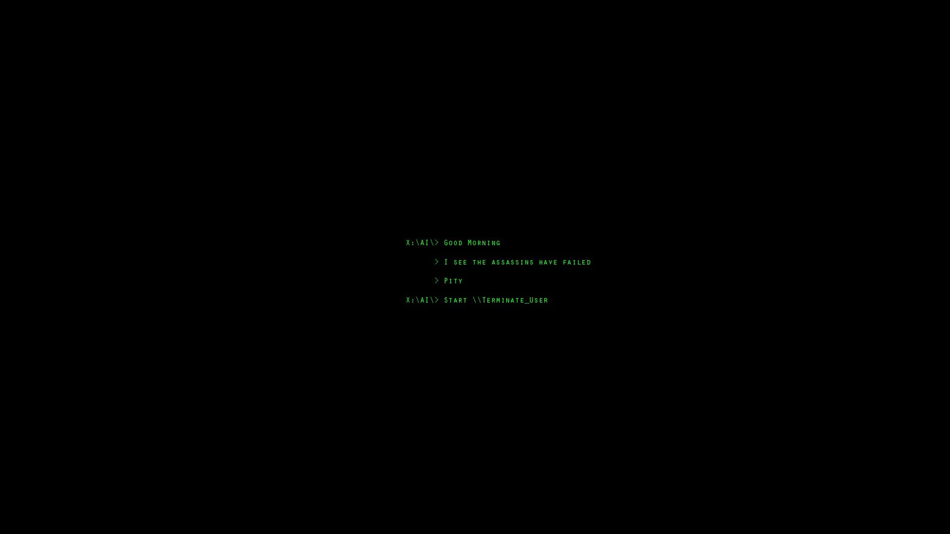 Terminal screen with assassination failure and termination command HD Wallpaper