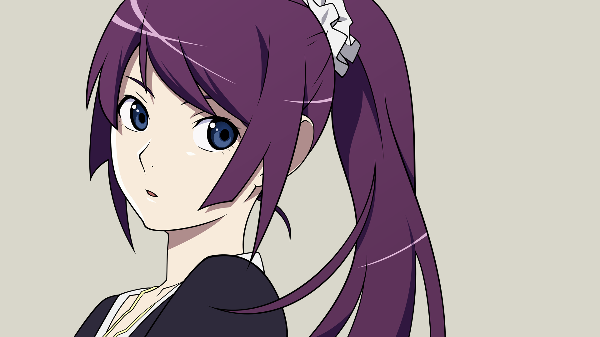 Senjougahara Hitagi with purple ponytail and blue eyes HD Wallpaper