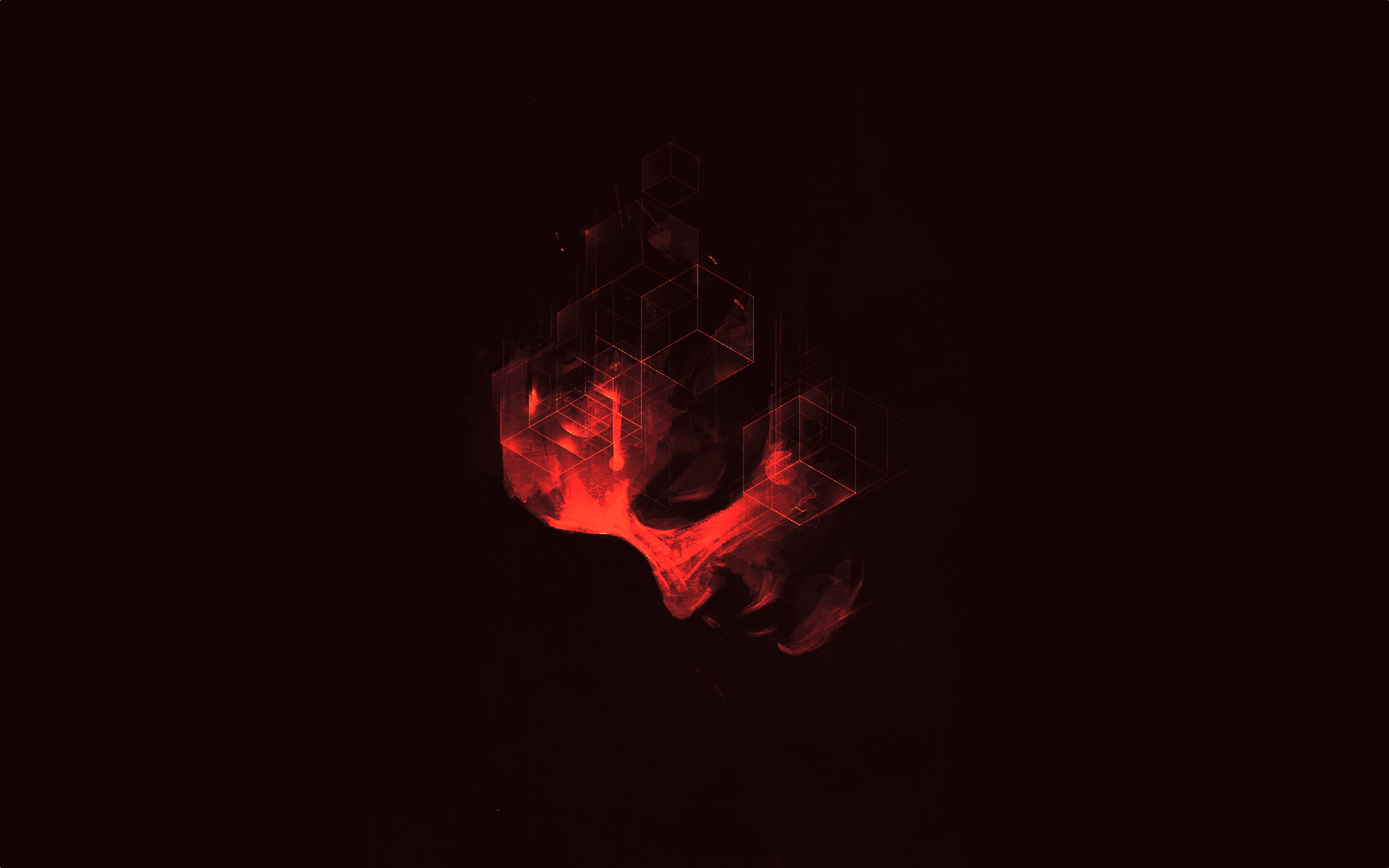 Abstract red smoke and cubes on dark background HD Wallpaper