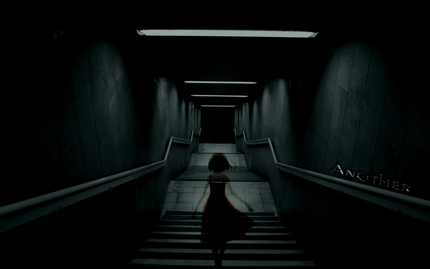 Another anime girl on dark stairs HD Wallpaper