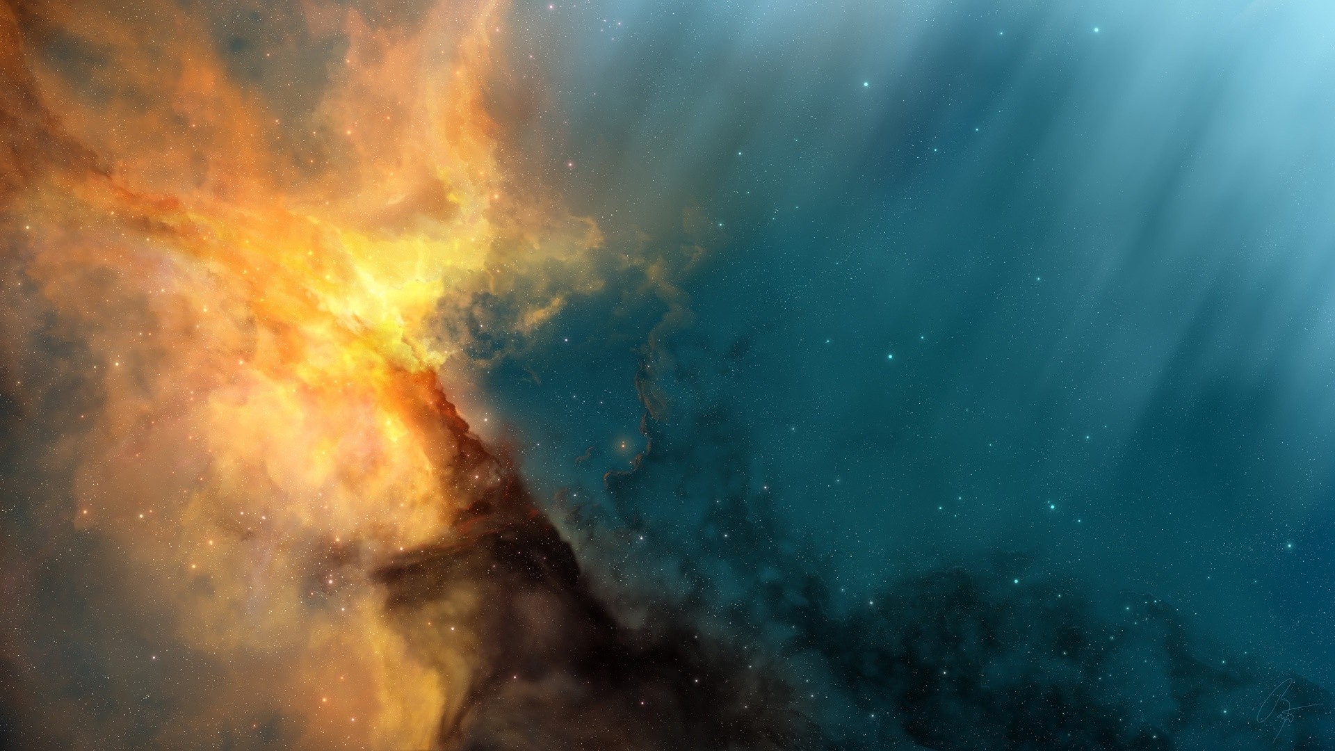 Digital art of a galaxy with stars and nebulae HD Wallpaper