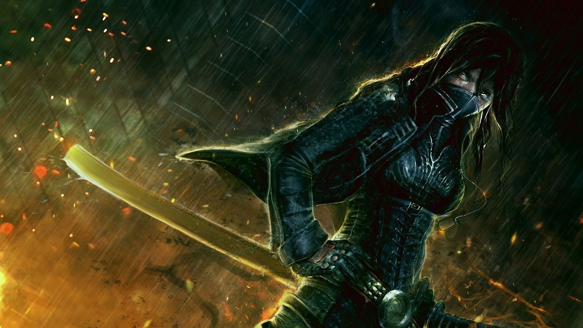 Fantasy art of a female ninja with a sword HD Wallpaper