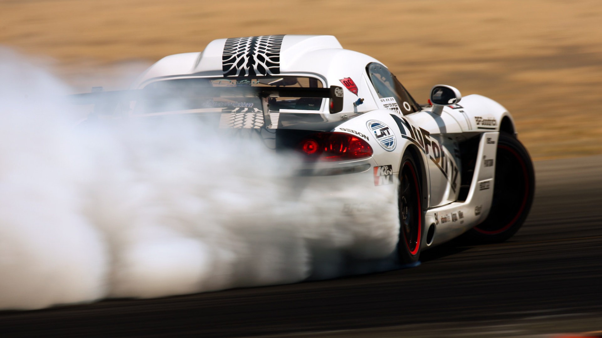 White Dodge Viper drifting with smoke HD Wallpaper