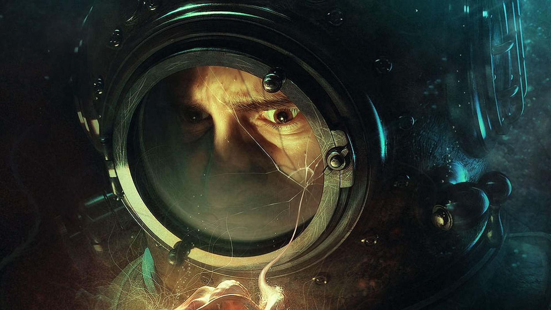 Deep Sea Diver in a Cracked Helmet HD Wallpaper