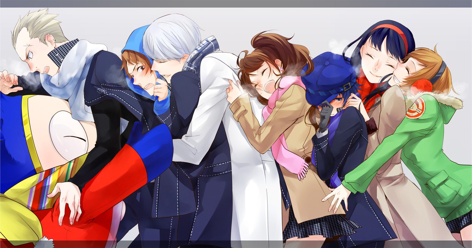 Persona 4 characters in a group hug HD Wallpaper