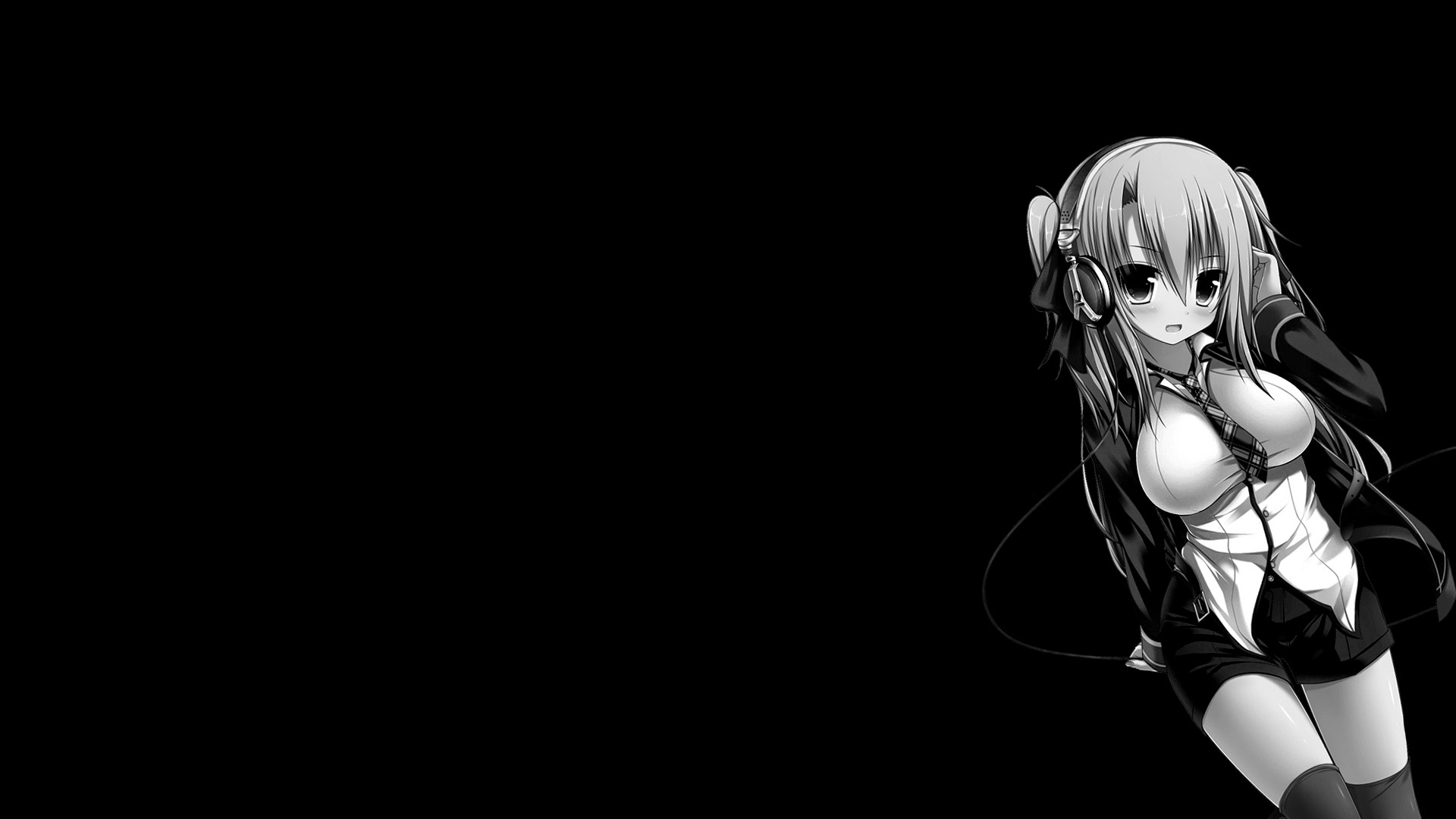 Anime girl with headphones and school uniform HD Wallpaper