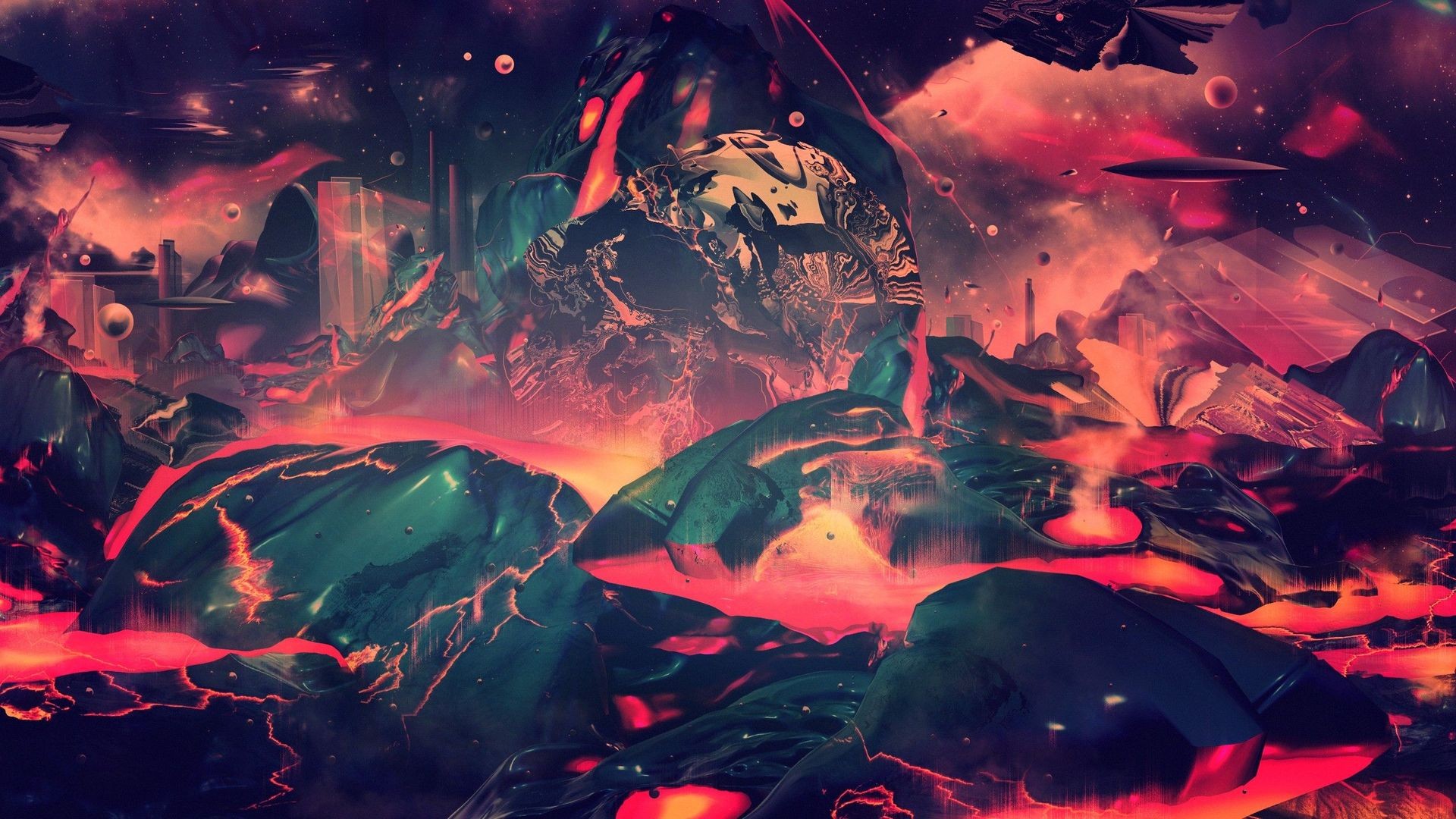 Abstract digital art with lava and a skull HD Wallpaper