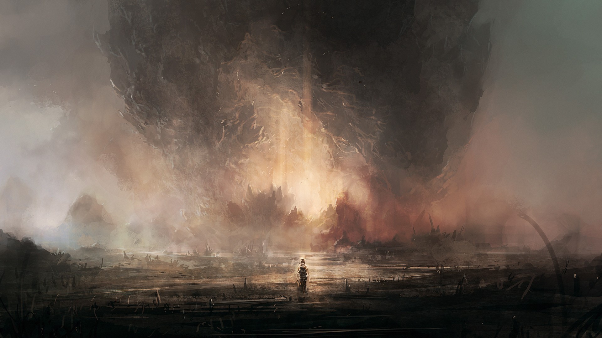 Fantasy art painting of a desolate landscape HD Wallpaper