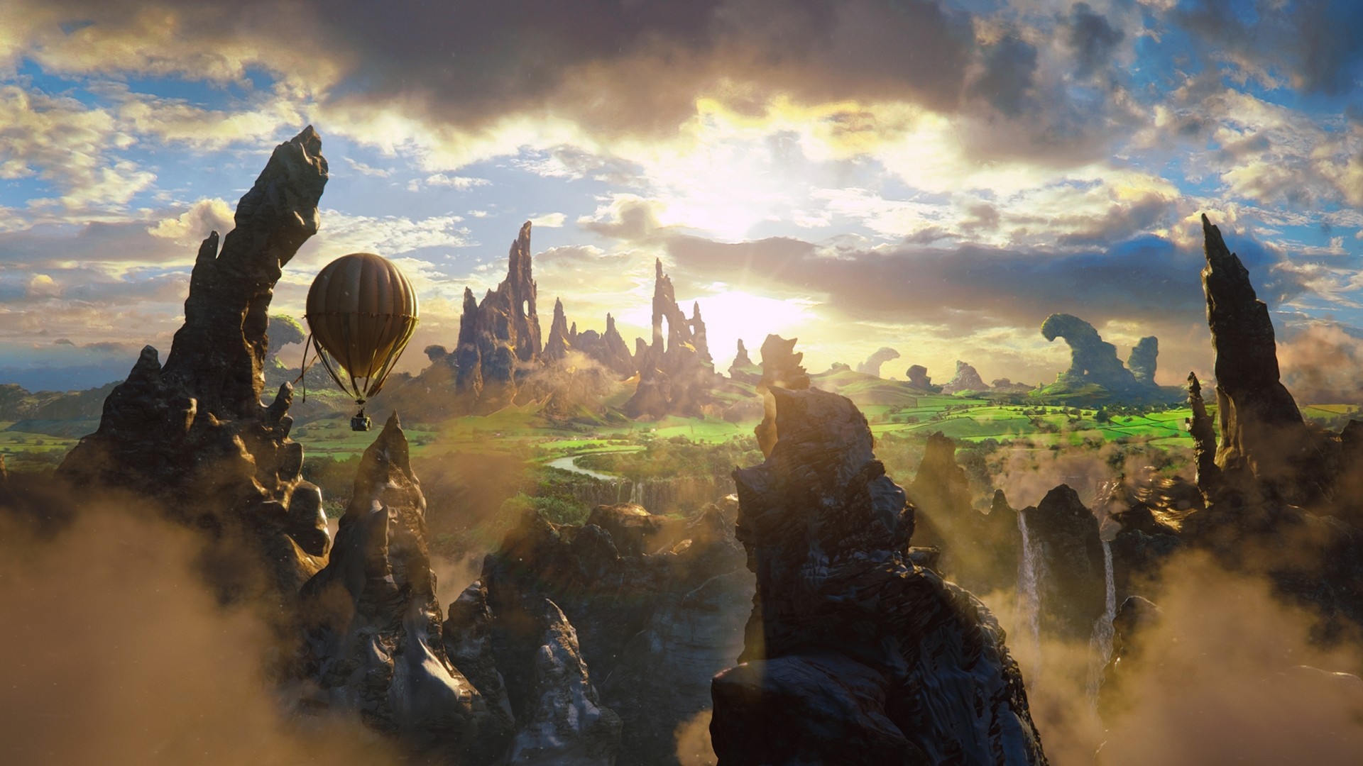 Oz the Great and Powerful fantasy landscape with hot air balloon HD Wallpaper