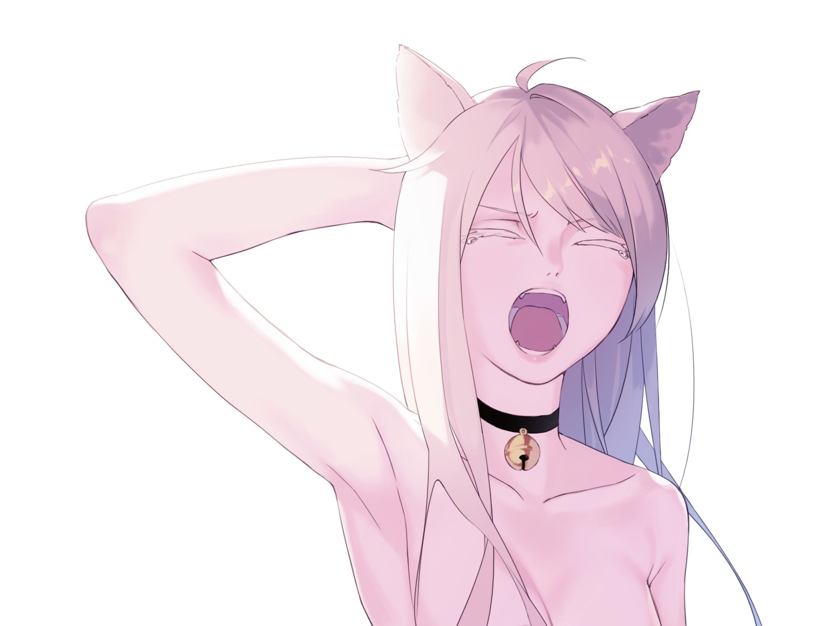 Anime girl with cat ears yawning HD Wallpaper