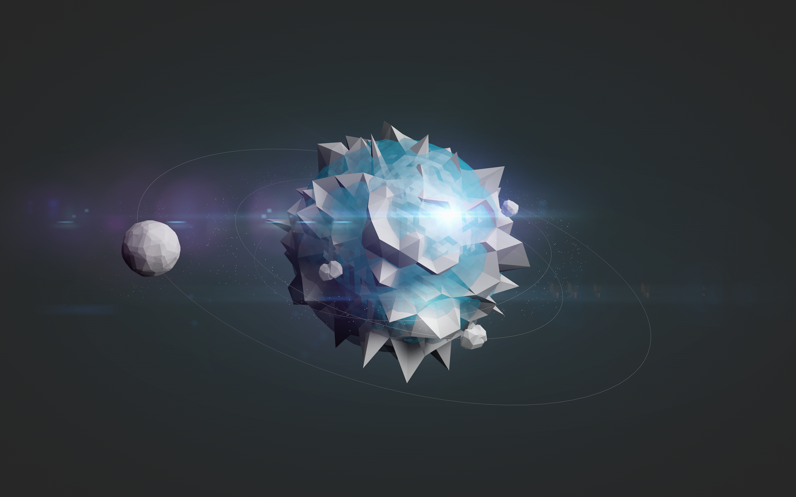 Low poly planet with orbiting moon in space HD Wallpaper