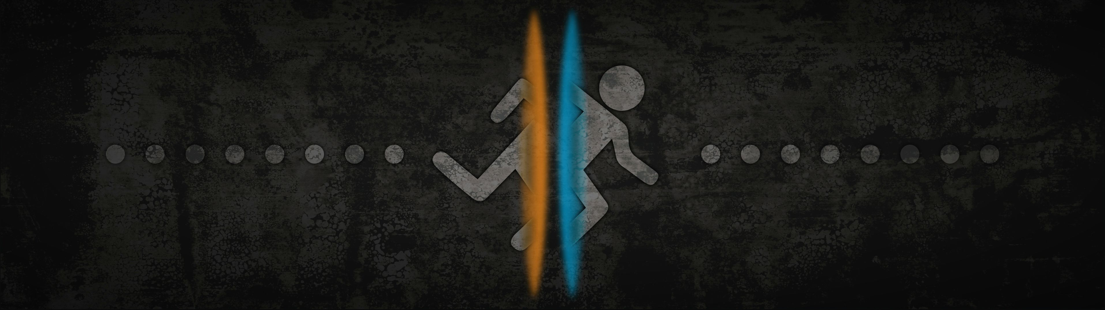 Portal video game logo with portals and figure HD Wallpaper