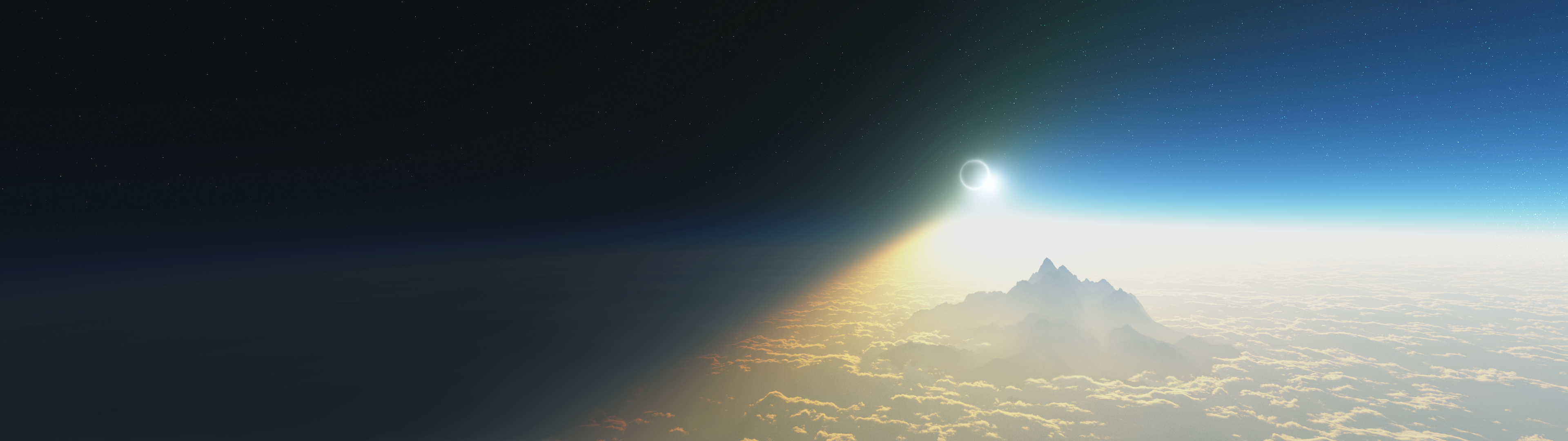 Digital art of space with clouds and mountains HD Wallpaper