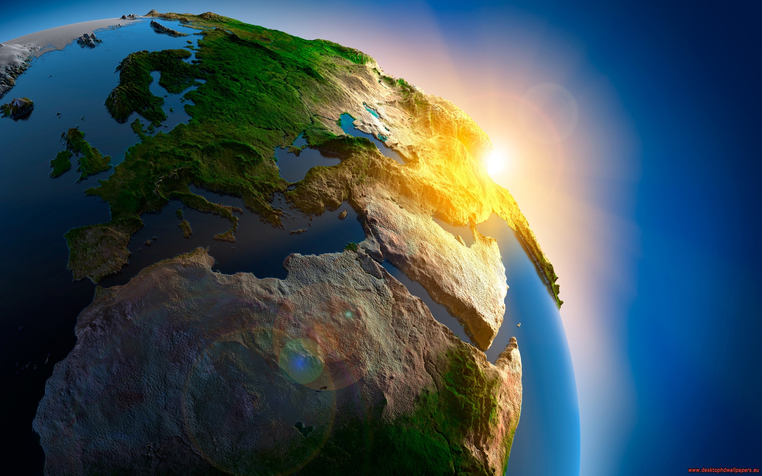 Earth from space with sunrise over Europe and Africa HD Wallpaper