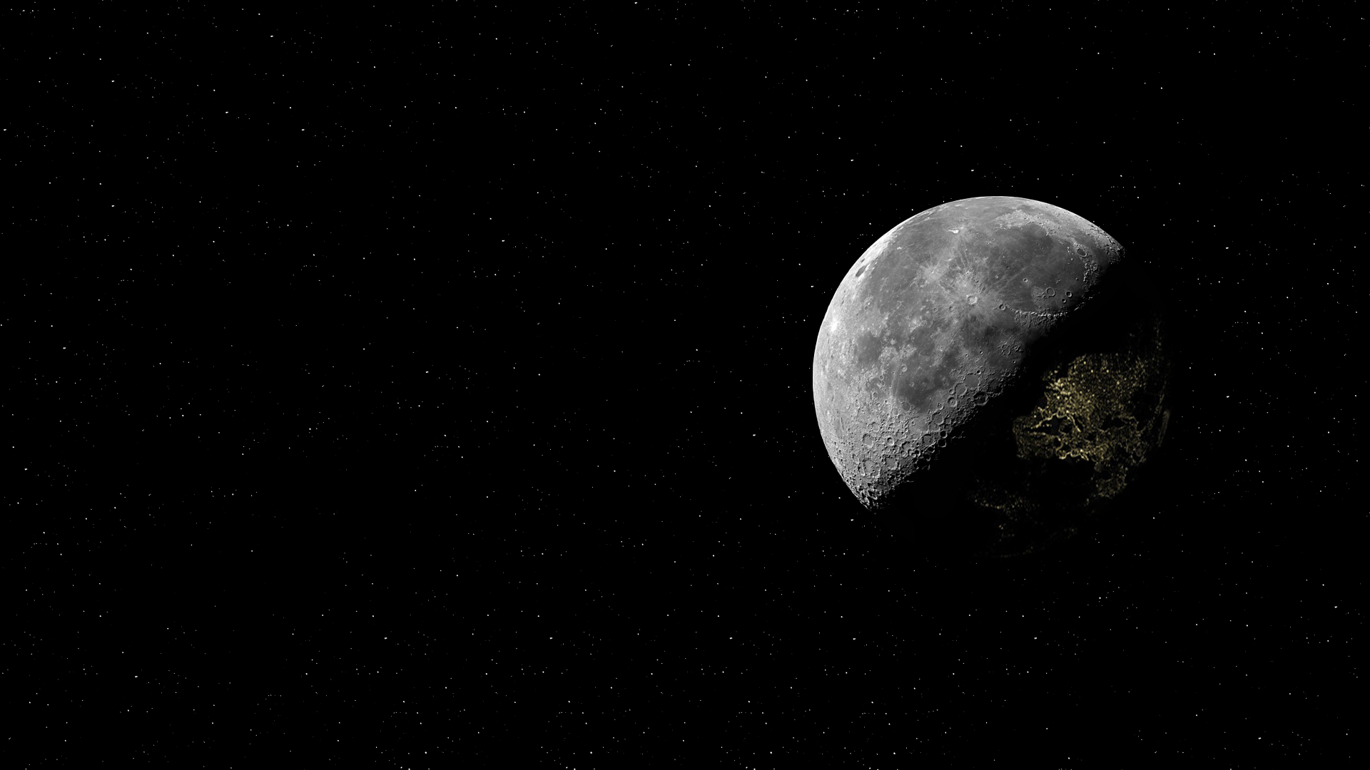 The Moon and Earth at night with stars HD Wallpaper