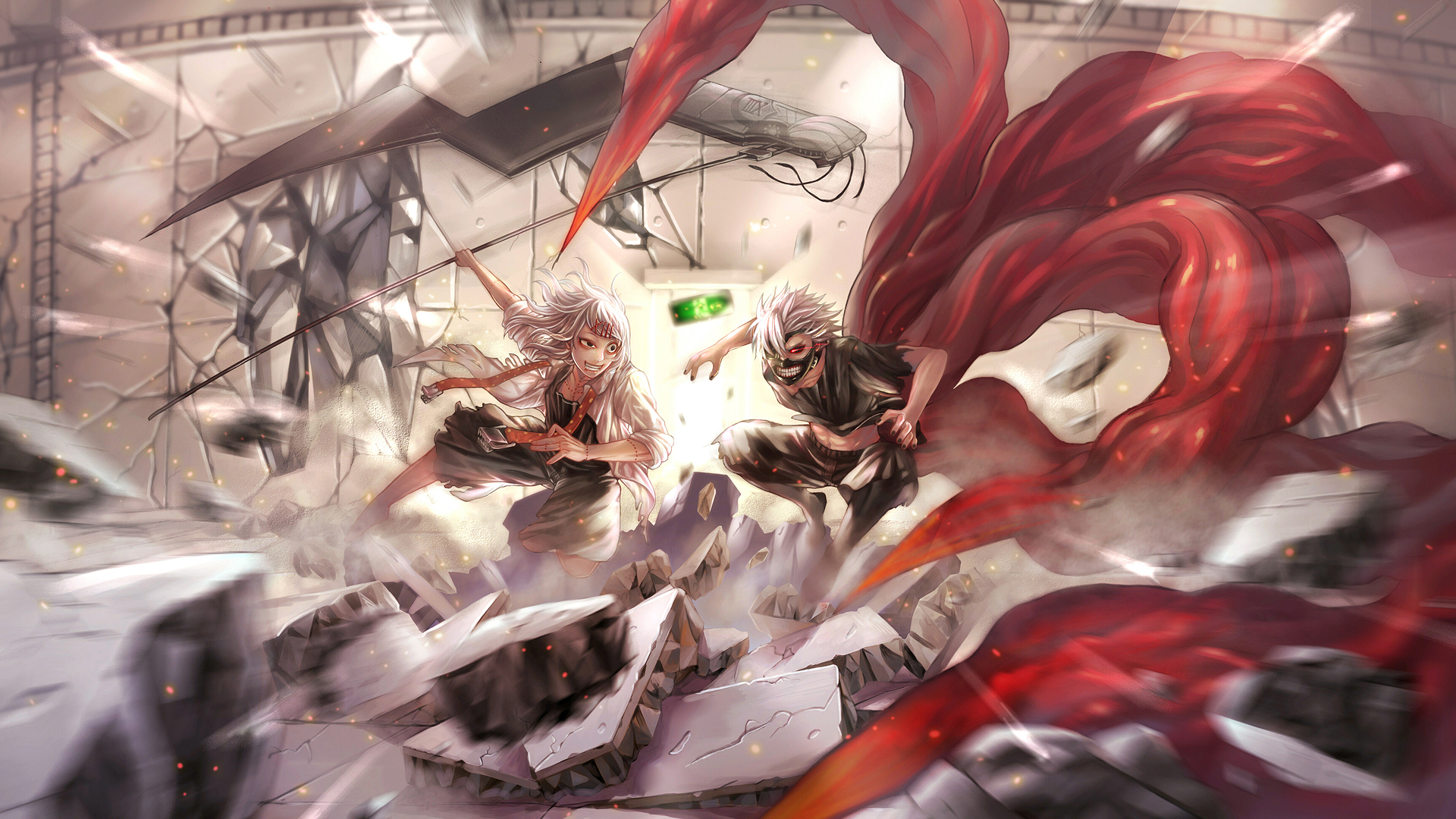 Kaneki Ken and Touka Kirishima in battle HD Wallpaper