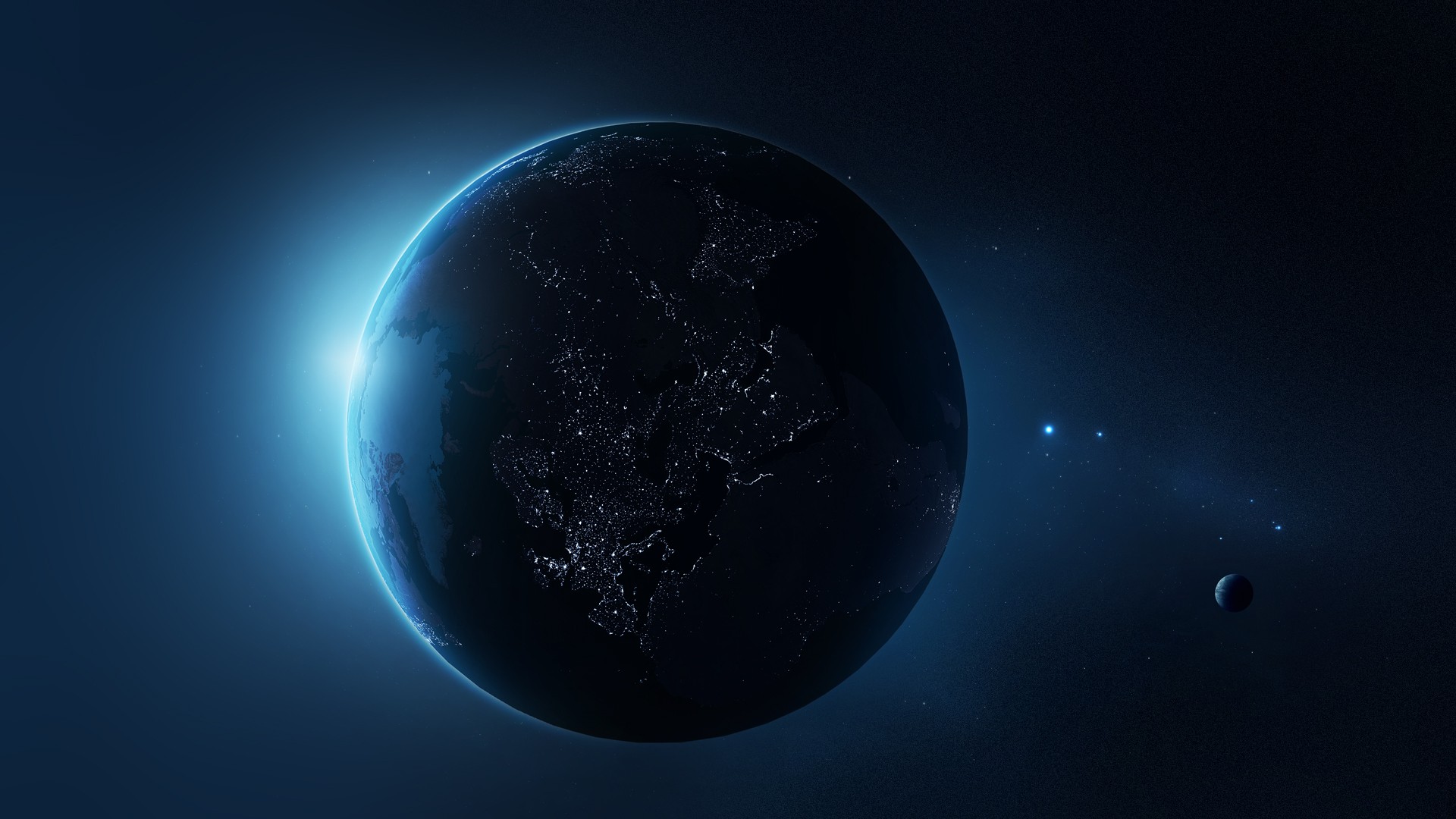 Earth and Moon in Space with Sunrise HD Wallpaper
