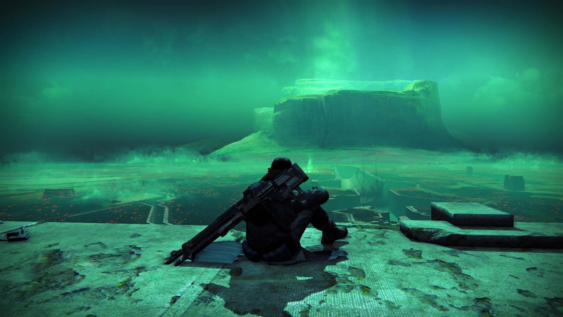 Destiny video game character sitting with a rifle HD Wallpaper