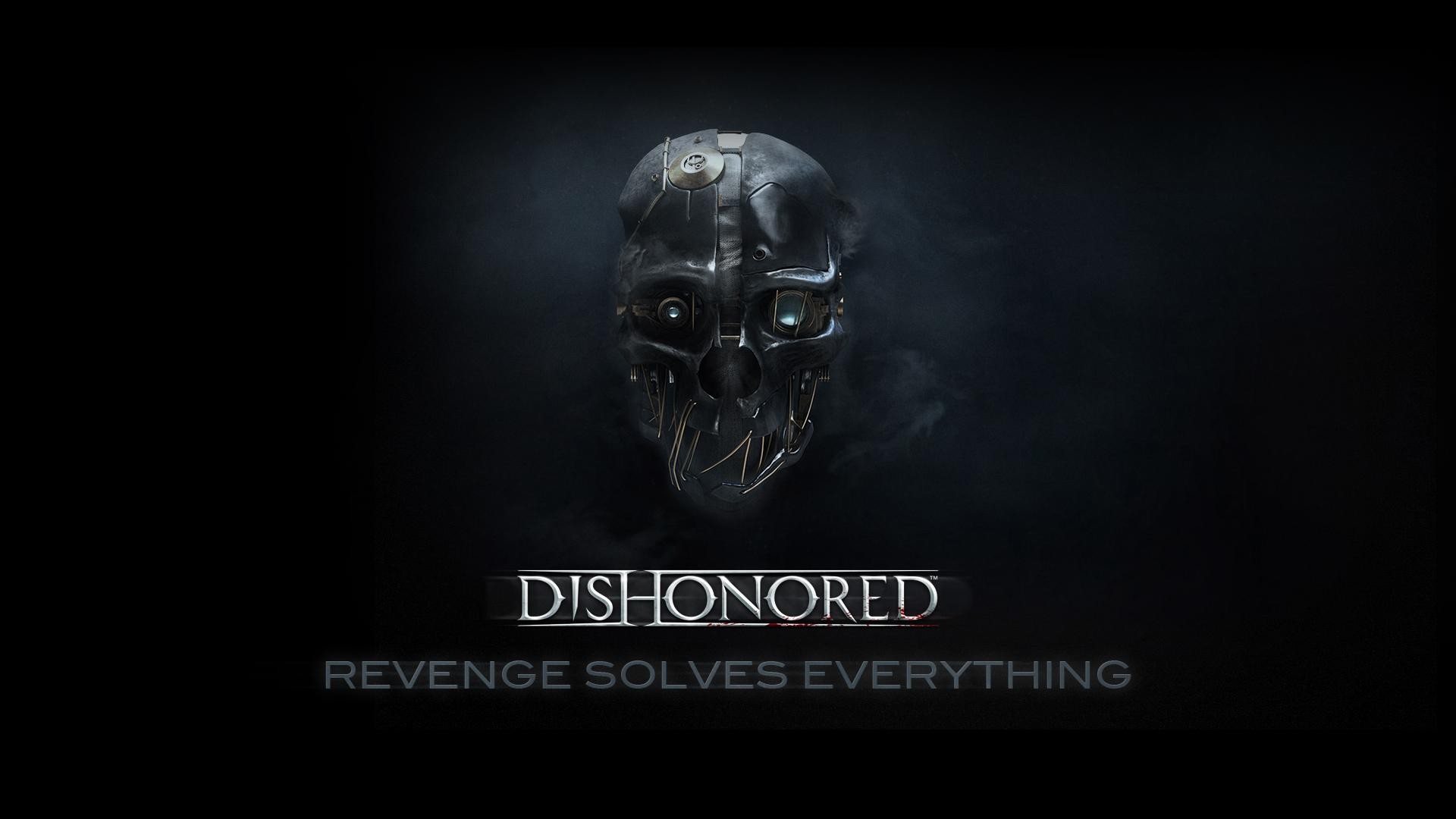 Dishonored video game mask and tagline HD Wallpaper