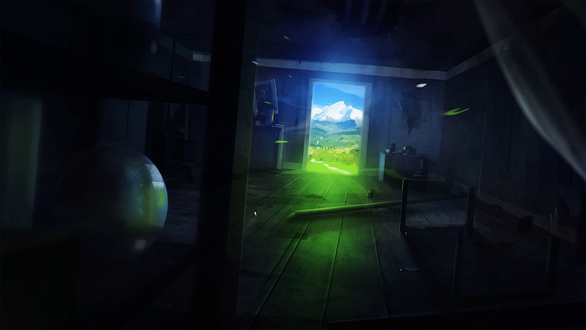 Abstract painting of a room with a view HD Wallpaper
