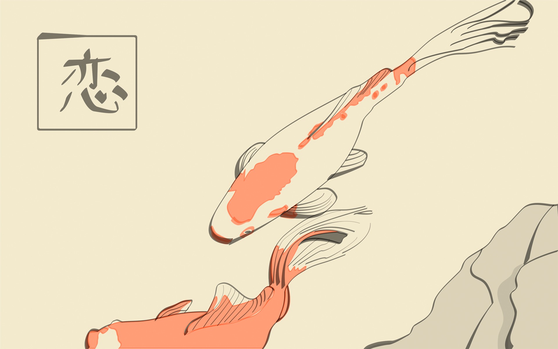 Minimalist artwork of two koi fish HD Wallpaper