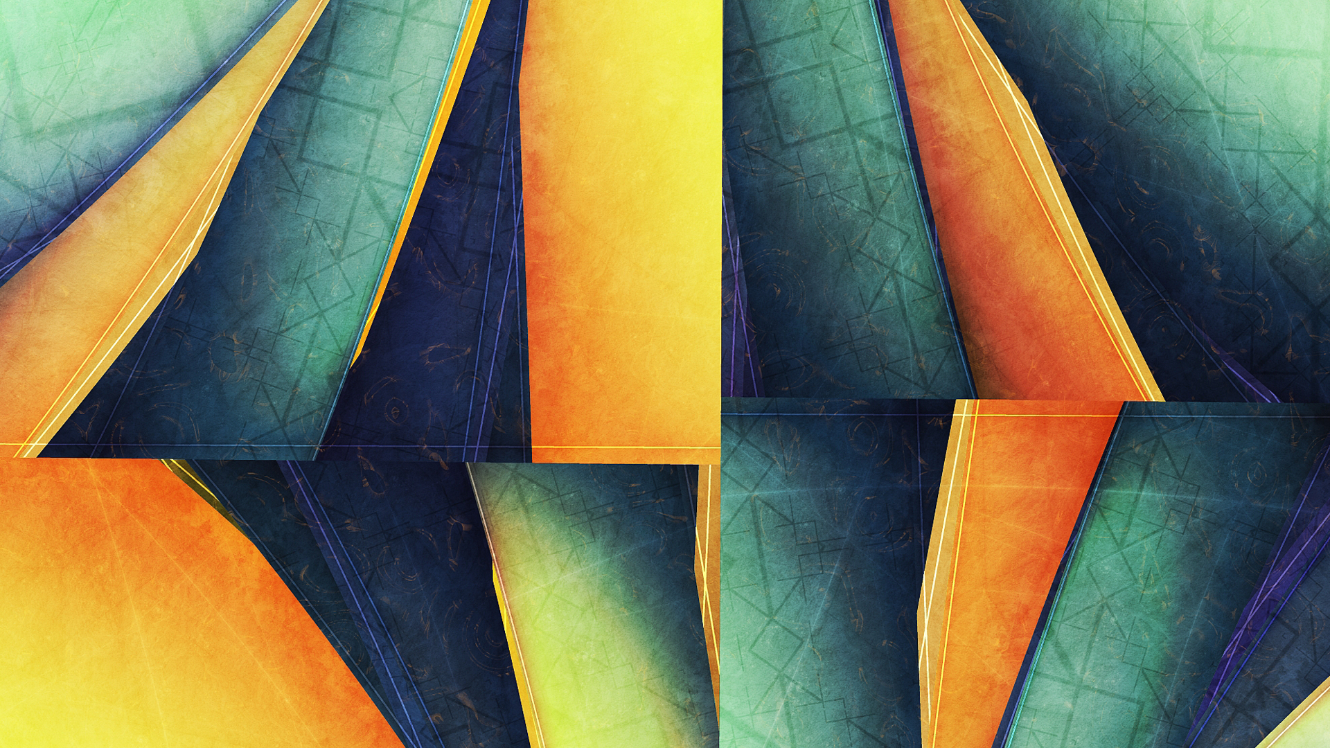 Abstract geometric pattern with yellow, blue, and green colors HD Wallpaper