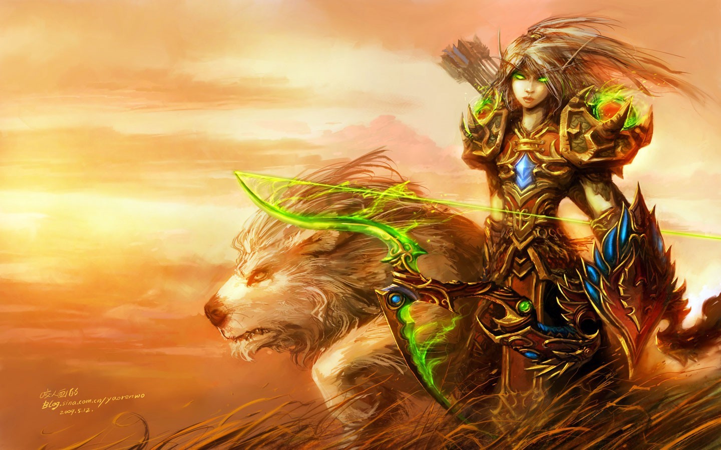 World of Warcraft Blood Elf Archer on Wolf Mount HD Wallpaper