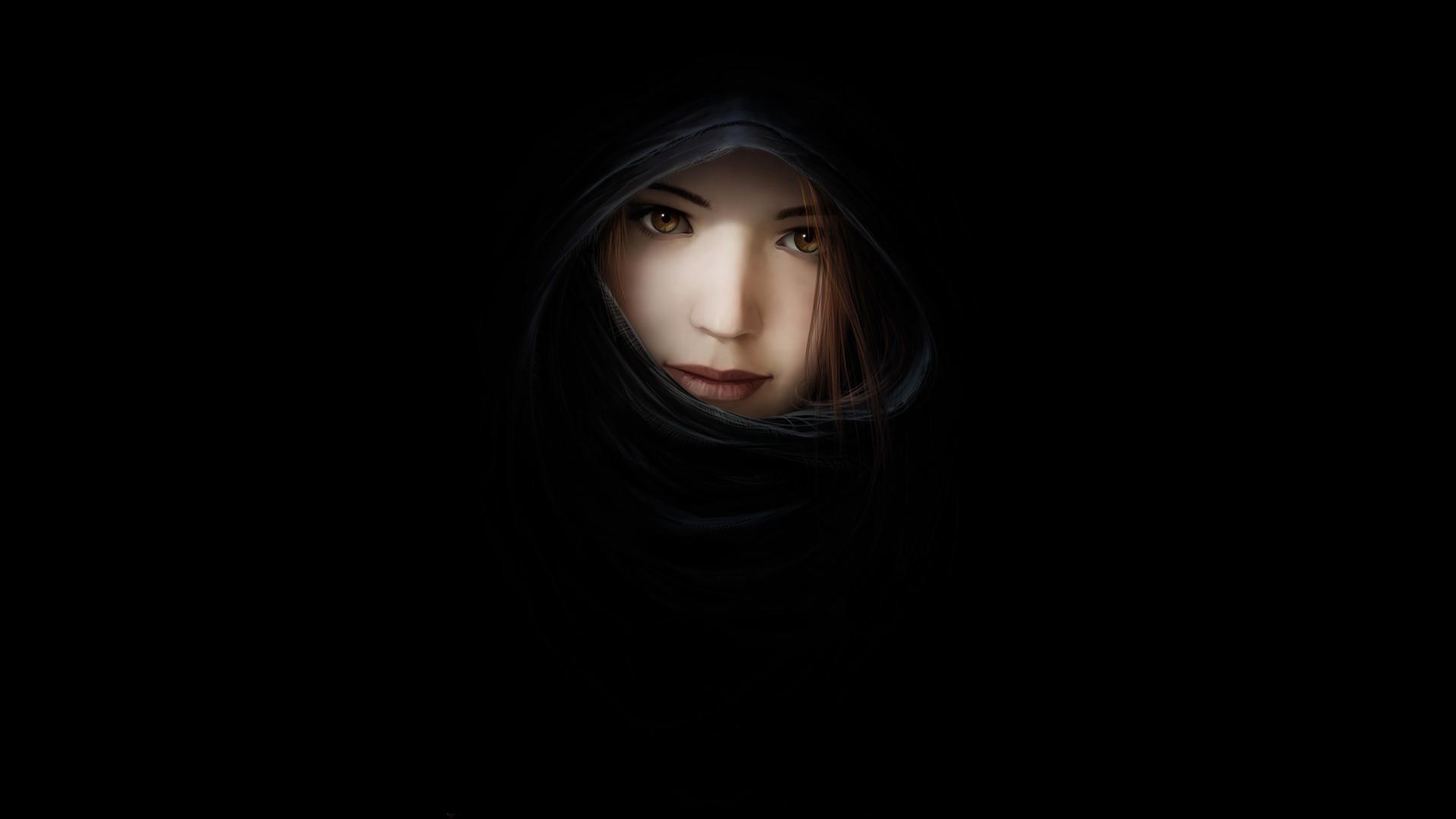 Artwork of a woman's face in darkness HD Wallpaper
