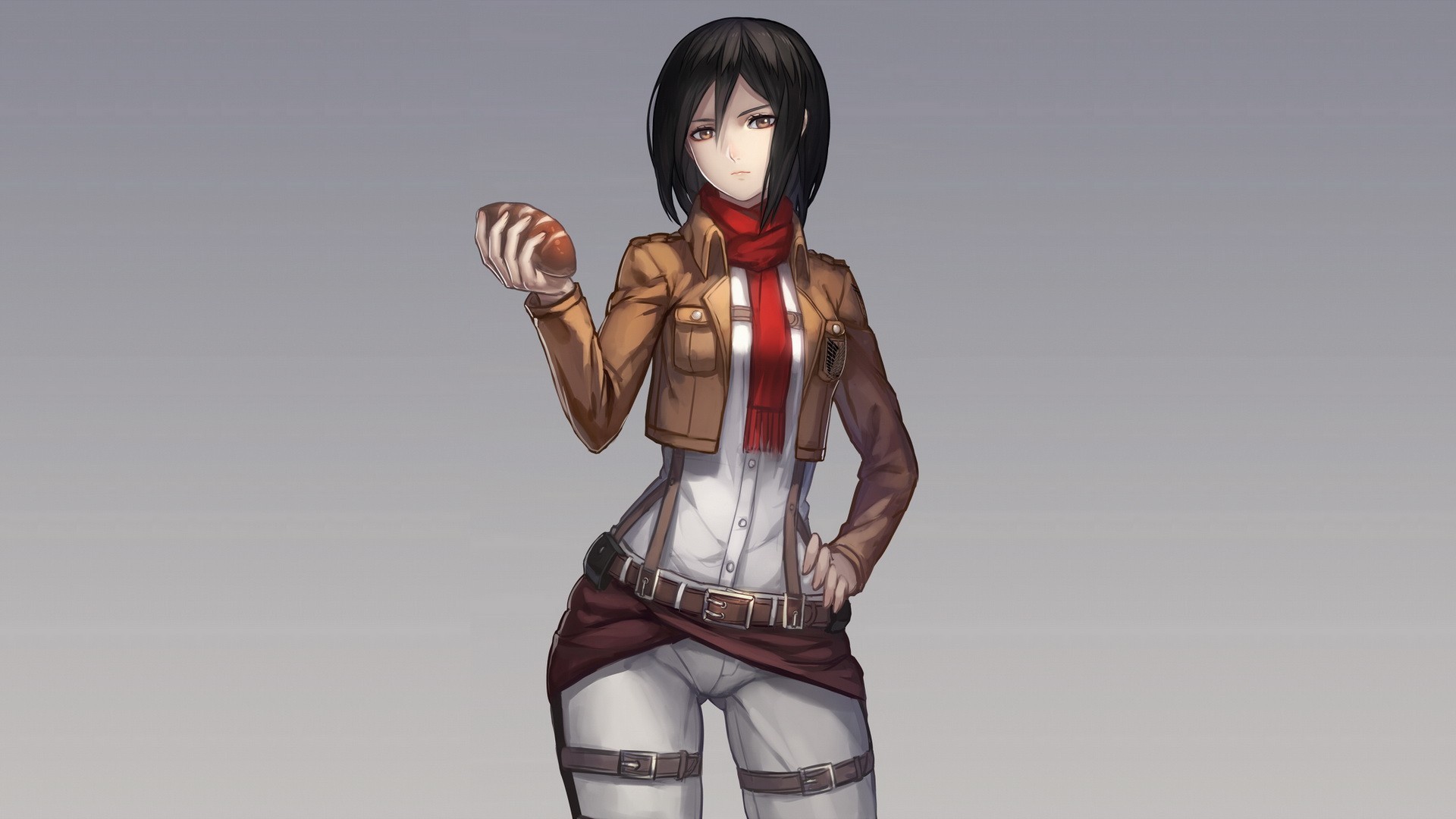Mikasa Ackerman holding a bread roll HD Wallpaper