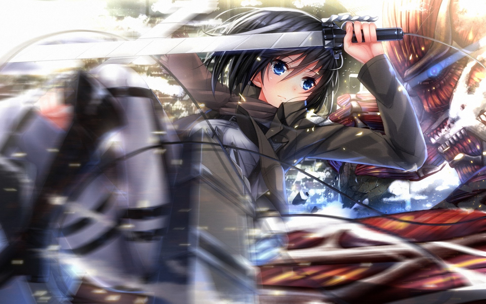 Mikasa Ackerman fighting a Titan in Shingeki no Kyojin HD Wallpaper