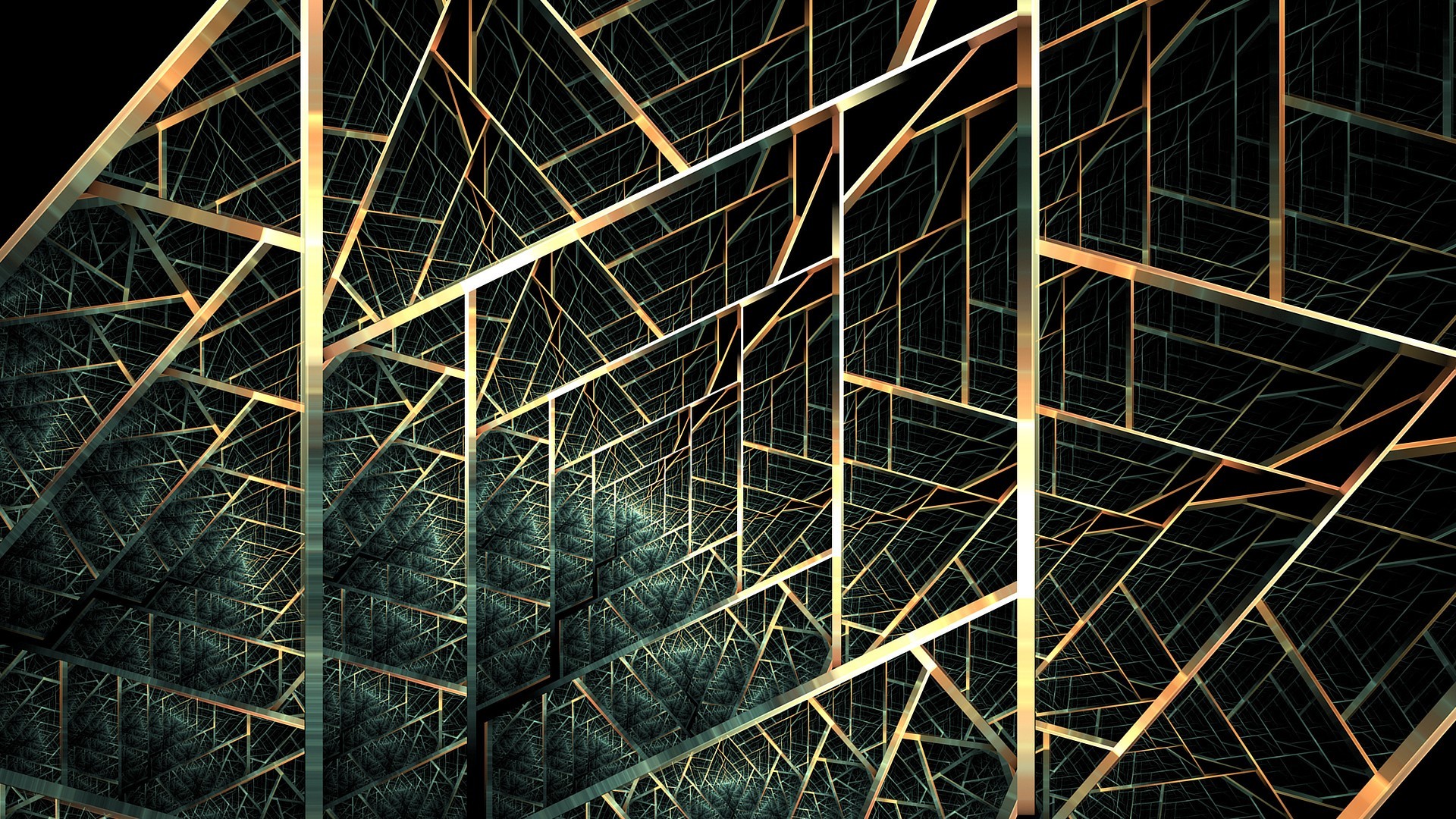 Abstract geometric fractal structure with golden lines HD Wallpaper