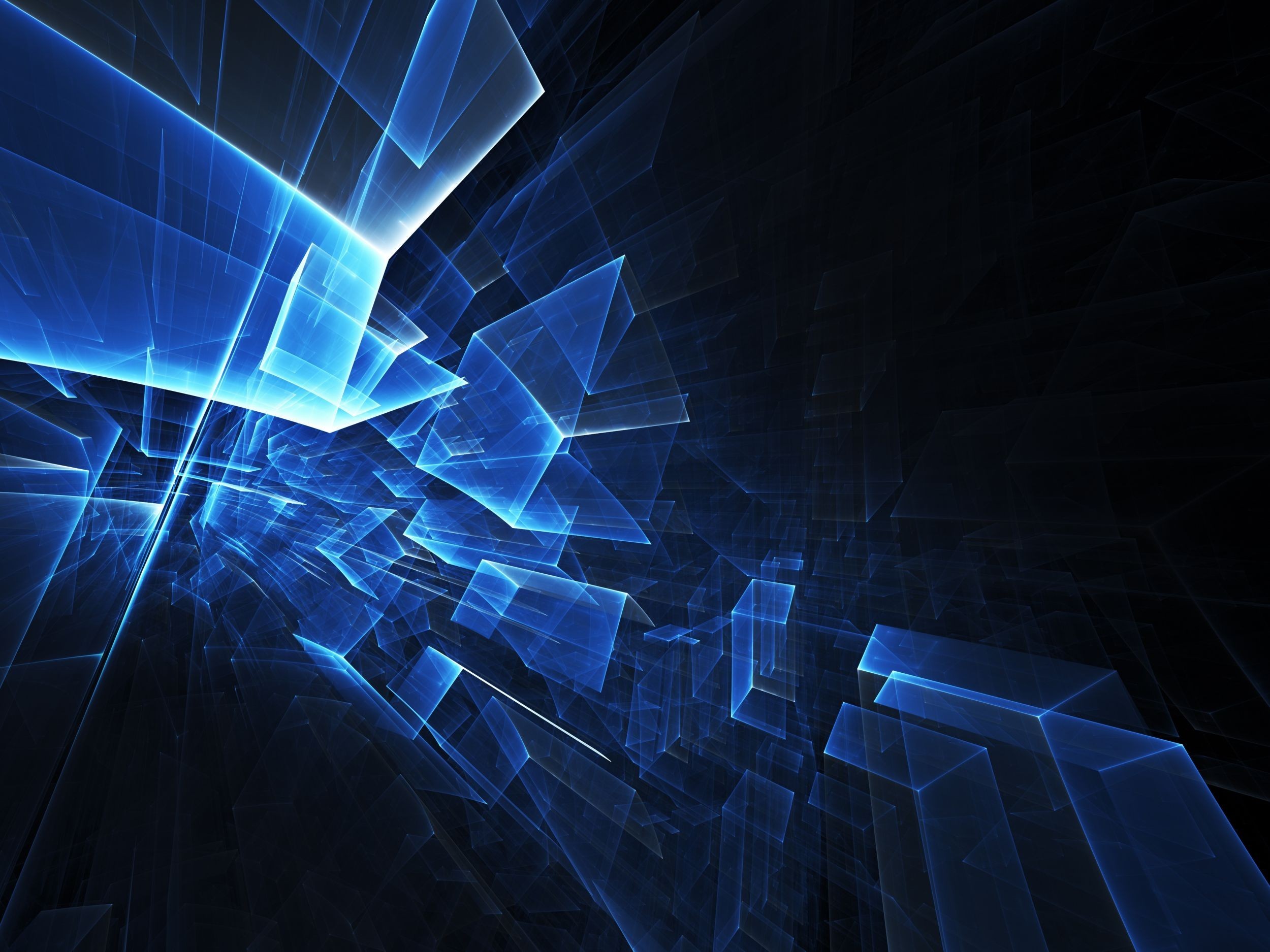 Abstract blue geometric shapes in a dark space HD Wallpaper