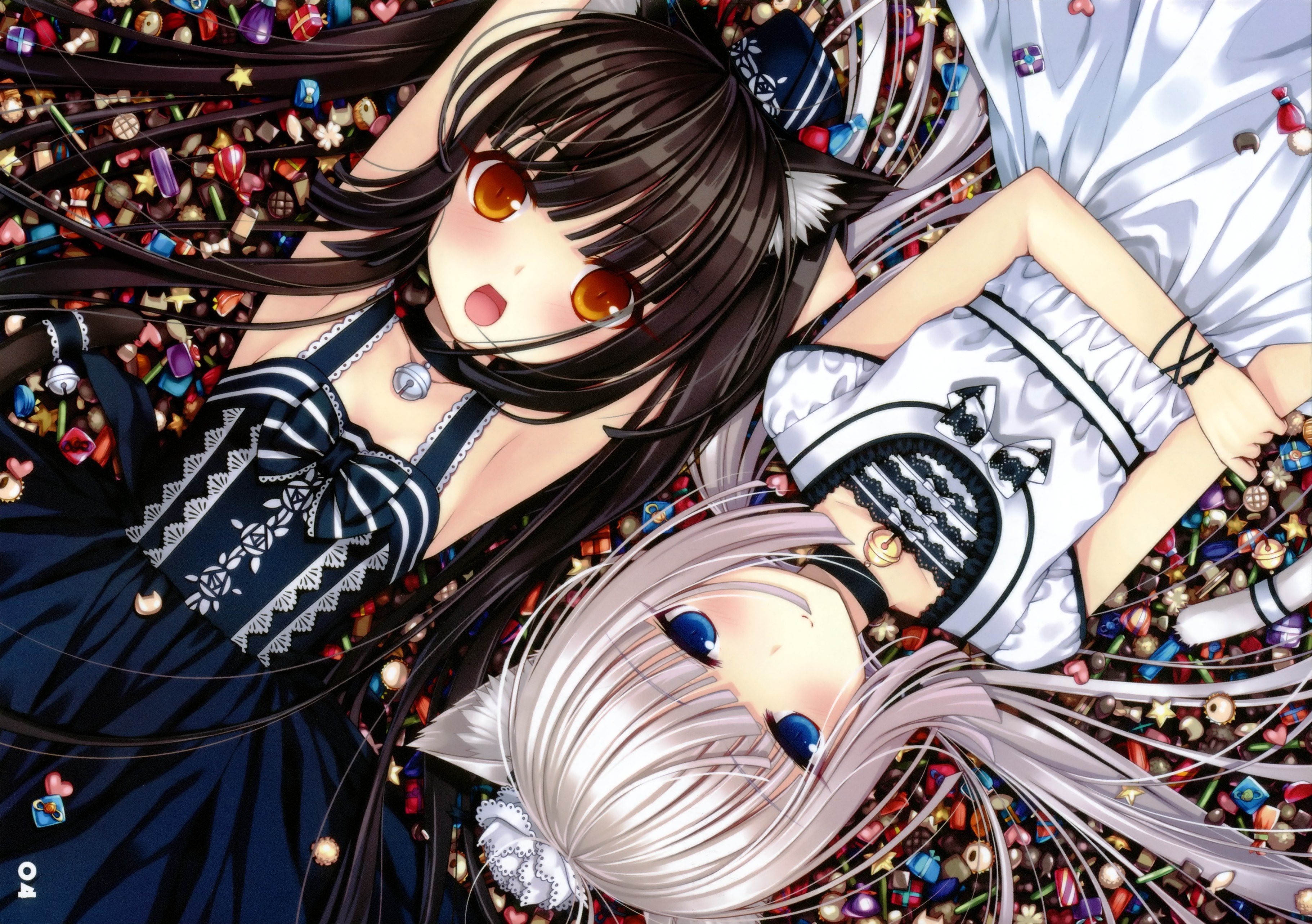 Neko Para: Sayori and friend surrounded by candy HD Wallpaper