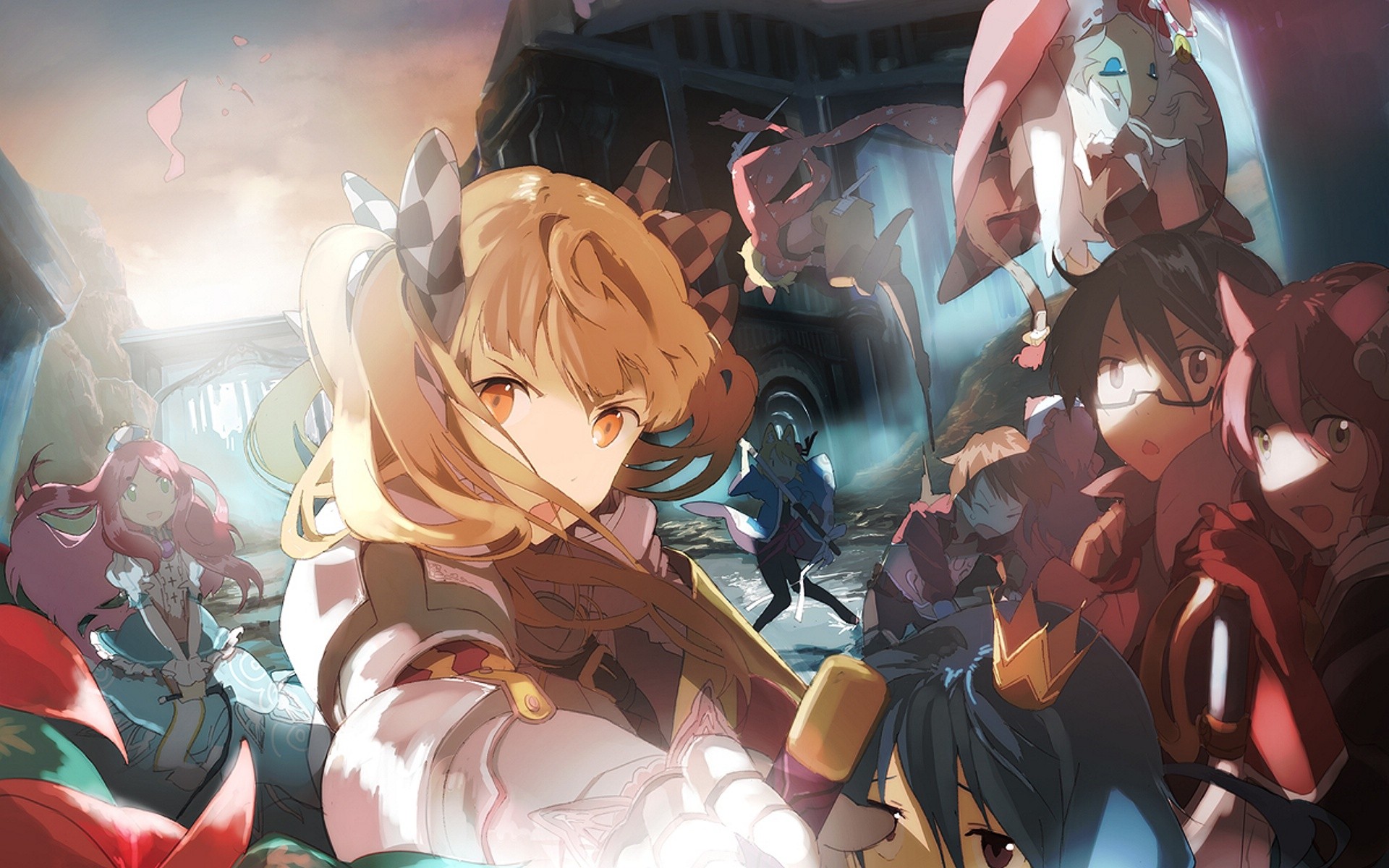 Anime girls in a fantasy setting HD Wallpaper
