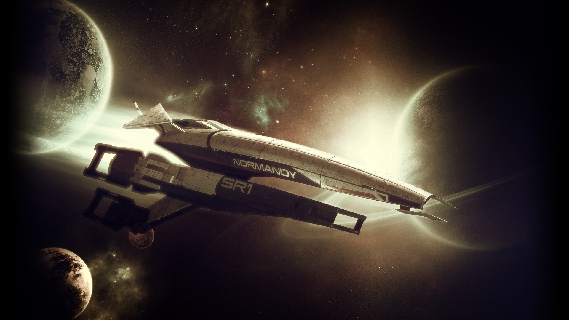Mass Effect Normandy SR-1 spaceship in space HD Wallpaper