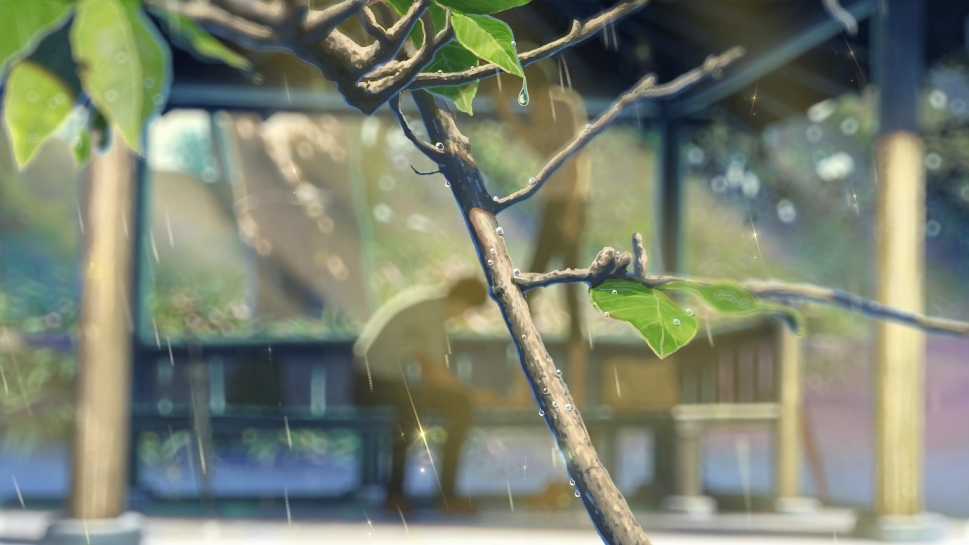 The Garden of Words: Rain on a Branch HD Wallpaper