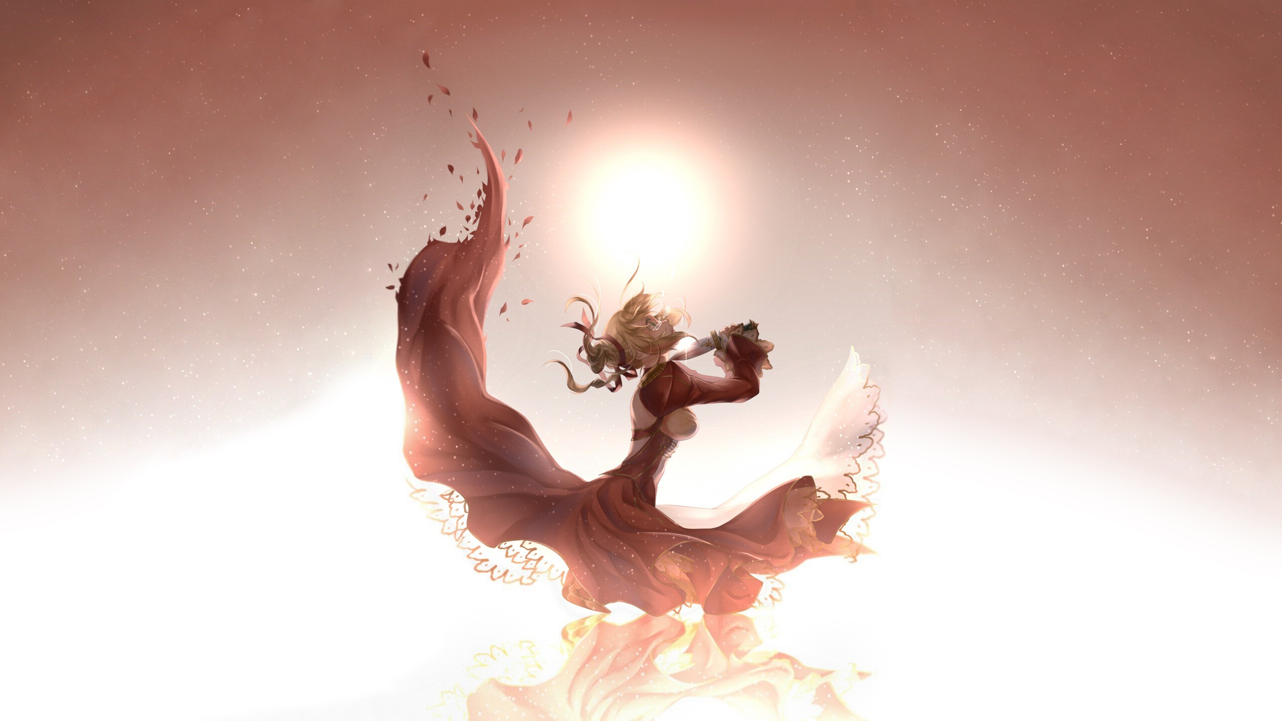 Saber Extra in a red dress with a dagger HD Wallpaper