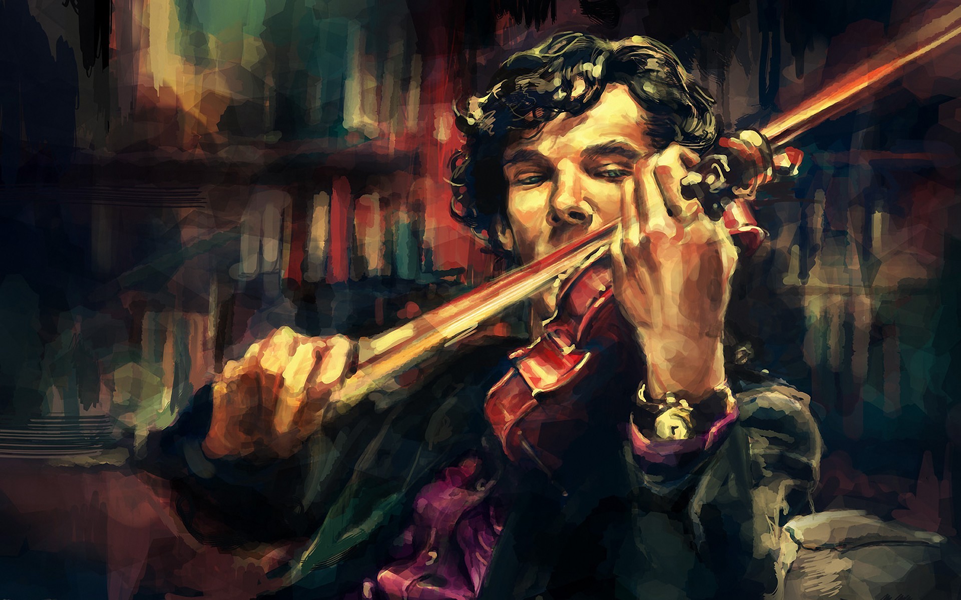 Sherlock alicexz Sherlock Holmes Benedict Cumberbatch anime artwork violin HD Wallpaper