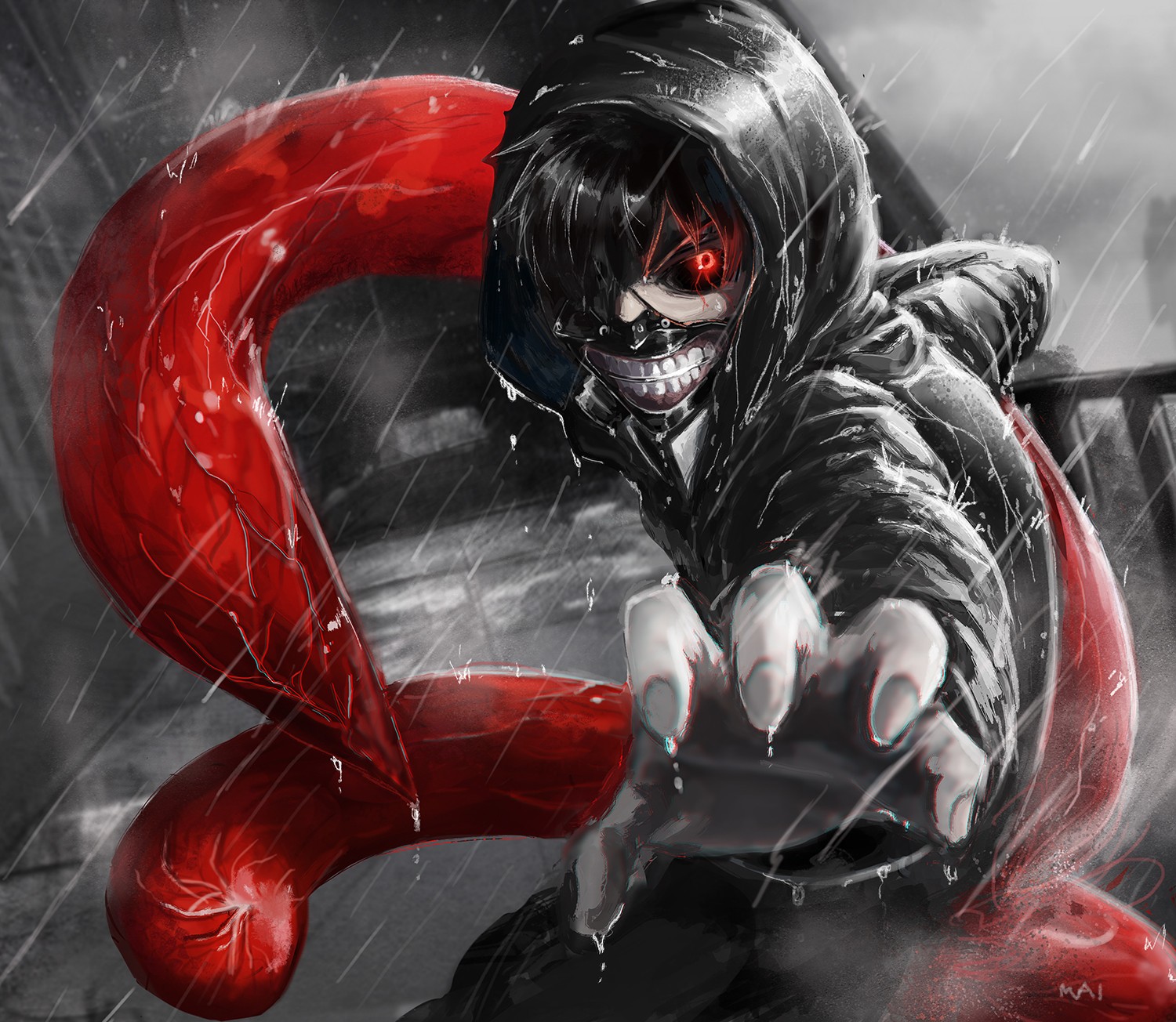 Kaneki Ken from Tokyo Ghoul in the rain HD Wallpaper