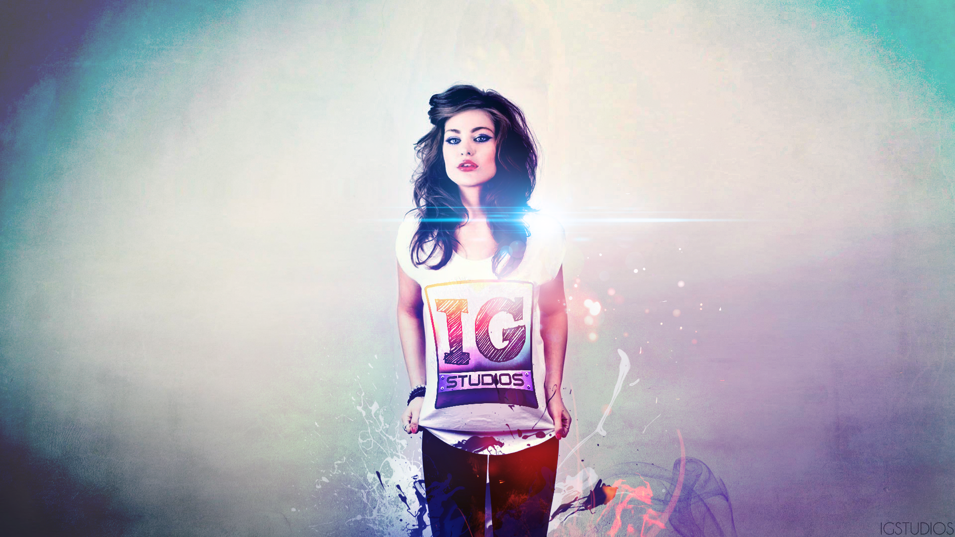 Woman wearing a T-shirt with IG Studios logo HD Wallpaper
