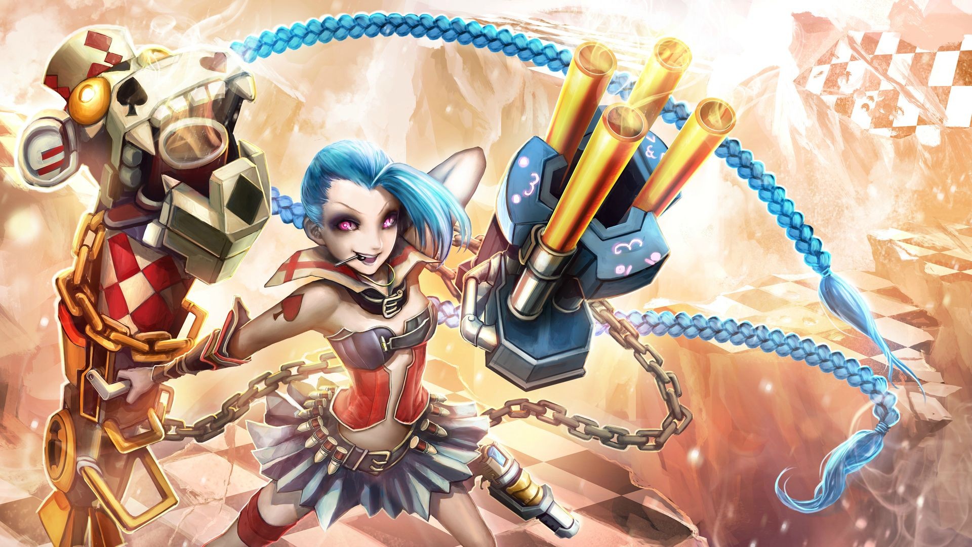 Jinx with Fishbones and Pow-Pow from League of Legends HD Wallpaper