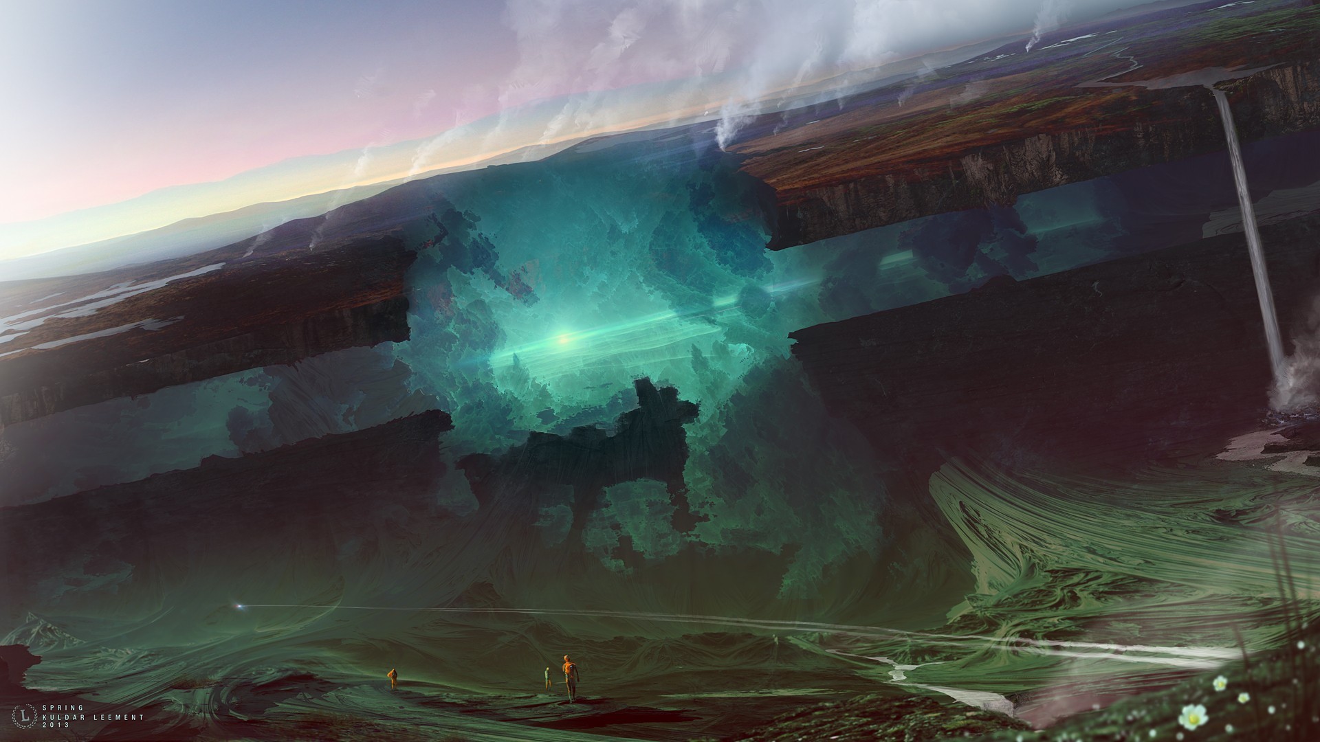 Kuldar Leement's Fantasy Landscape with Glowing Chasm HD Wallpaper