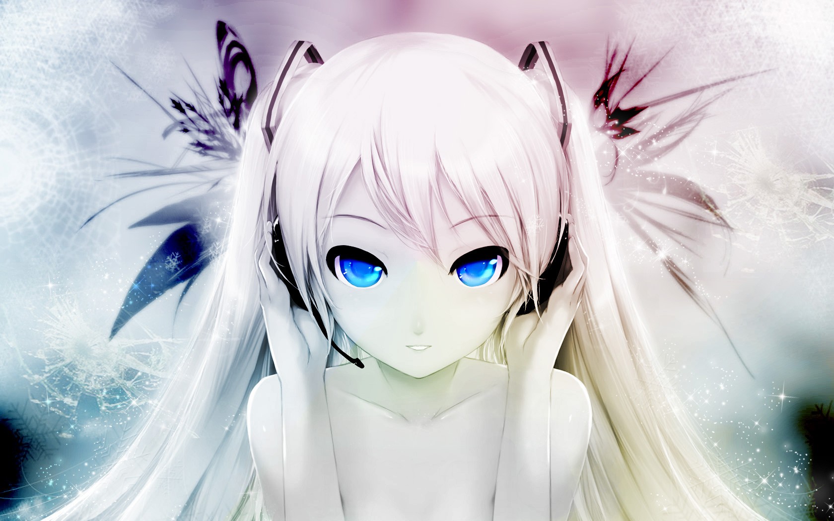 Anime girl with white twintails and blue eyes HD Wallpaper