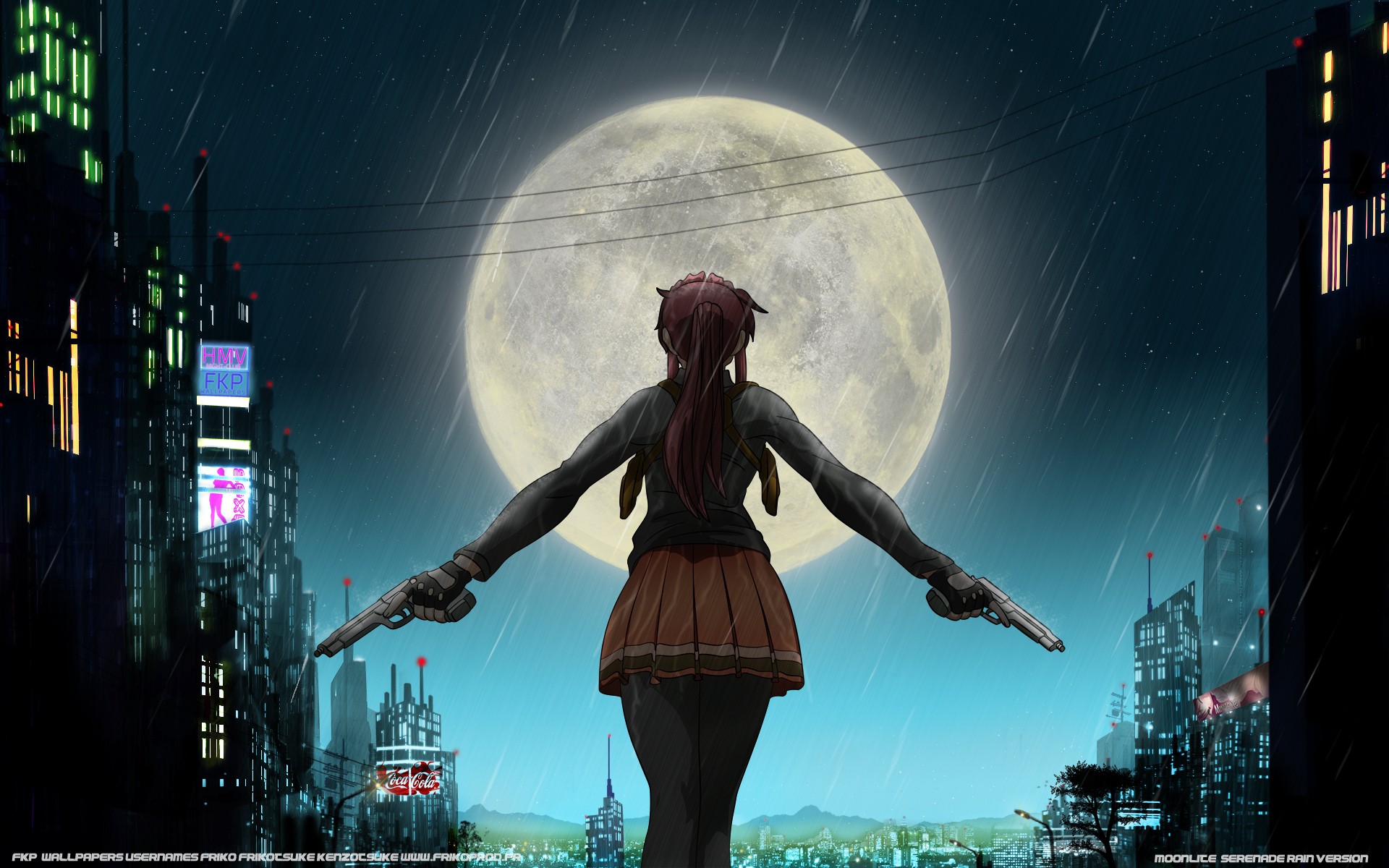Revy from Black Lagoon with guns under the moon HD Wallpaper